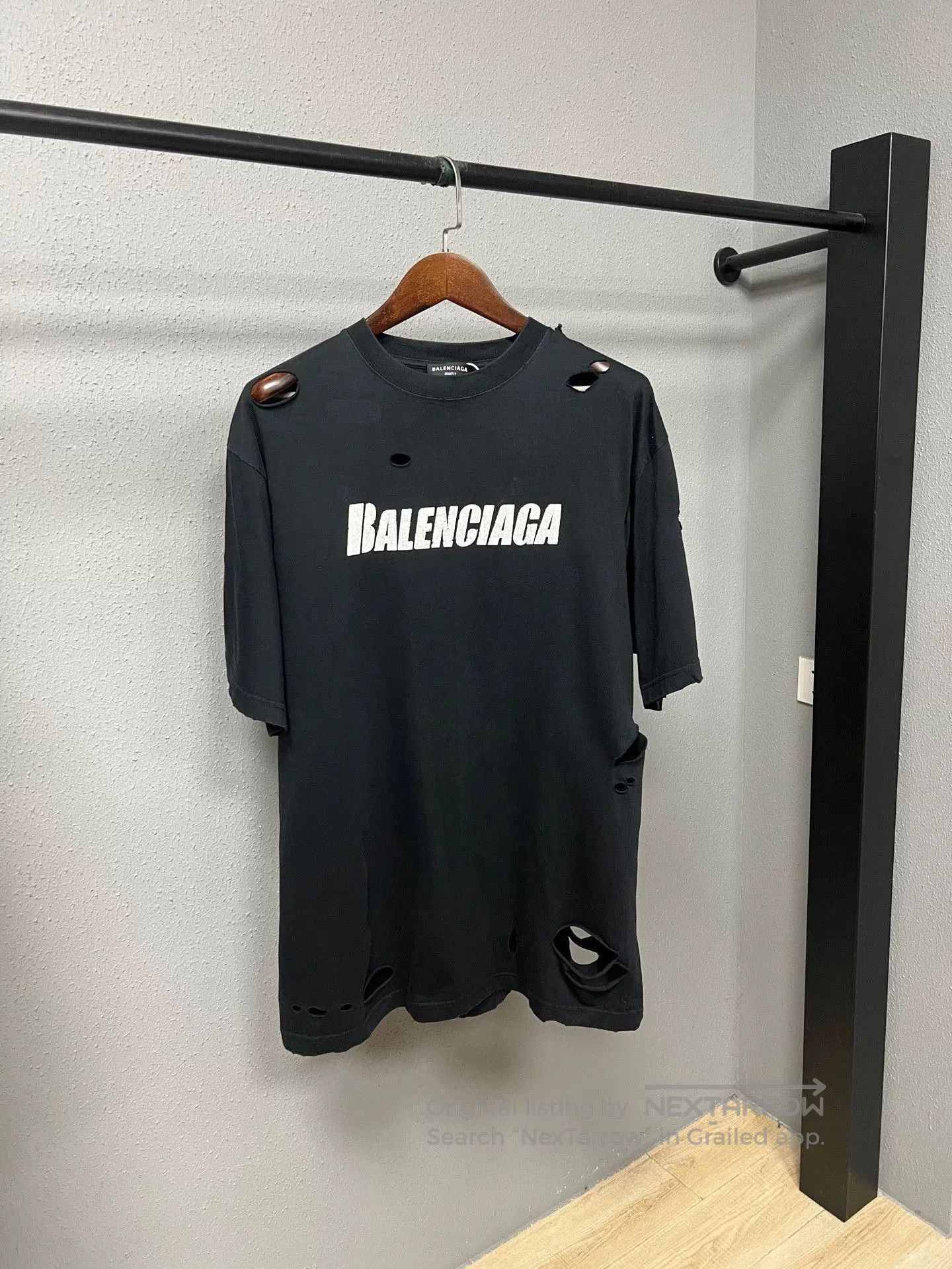 balenciaga black distressed short sleeve t-shirt.