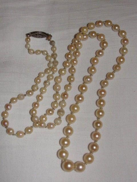 Designer Graduated Cultured Pearl Necklace with Silver Filigree Clasp Size ONE SIZE - 1 Thumbnail
