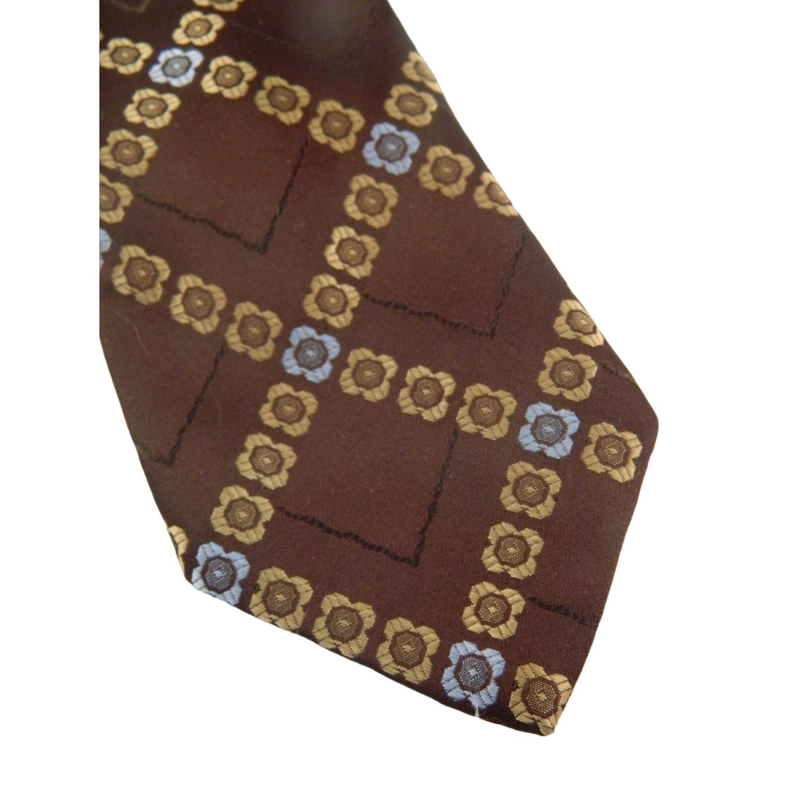Vintage Vintage Brown Montgomery Ward Tie, Tan Blue Floral Necktie Size ONE SIZE - 3 Thumbnail