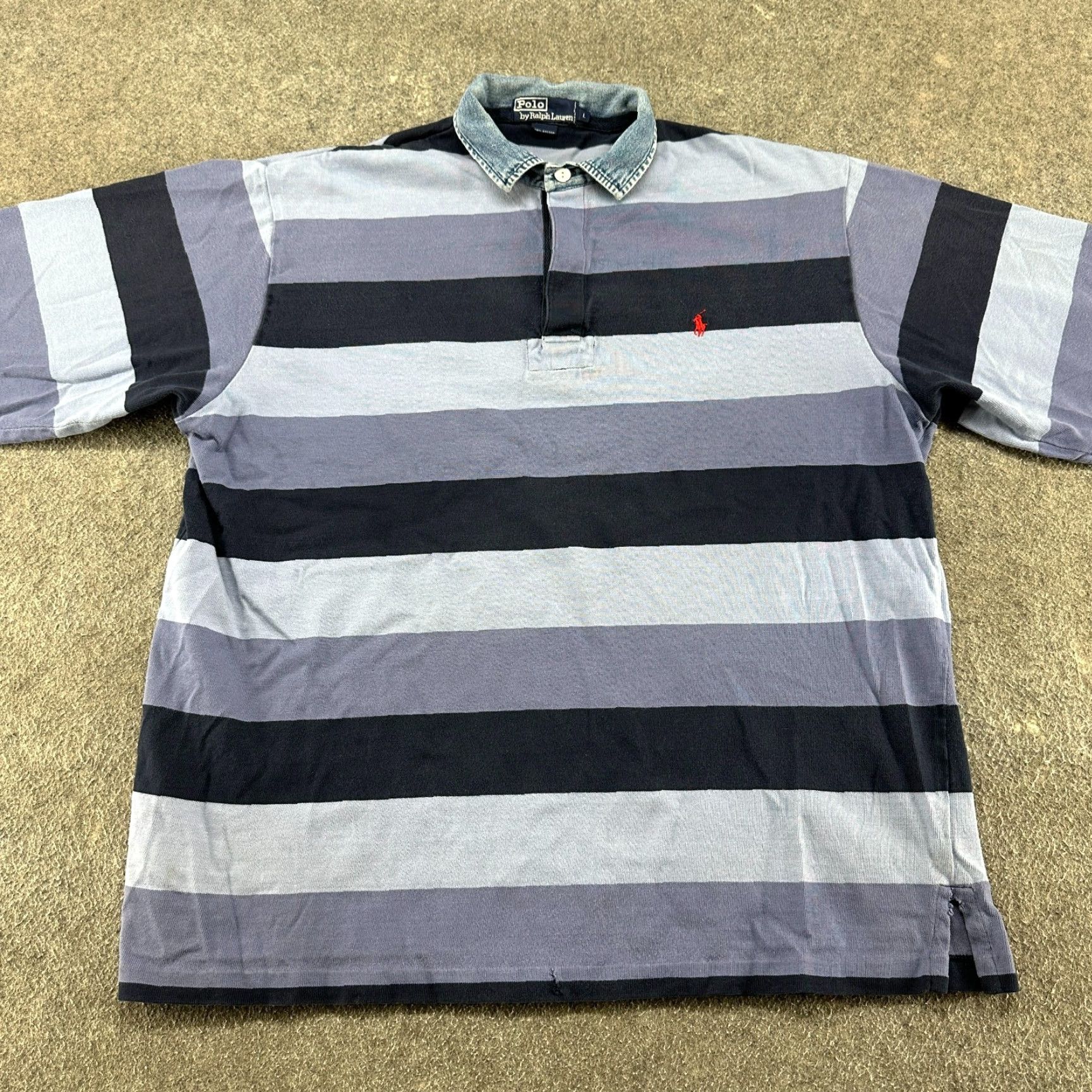 Polo Ralph Lauren VINTAGE Polo Ralph Lauren Polo Rugby Shirt Mens L Blue Striped Pony Embroidered Logo 90s Rugby Casual Size US L / EU 52-54 / 3 - 2 Thumbnail