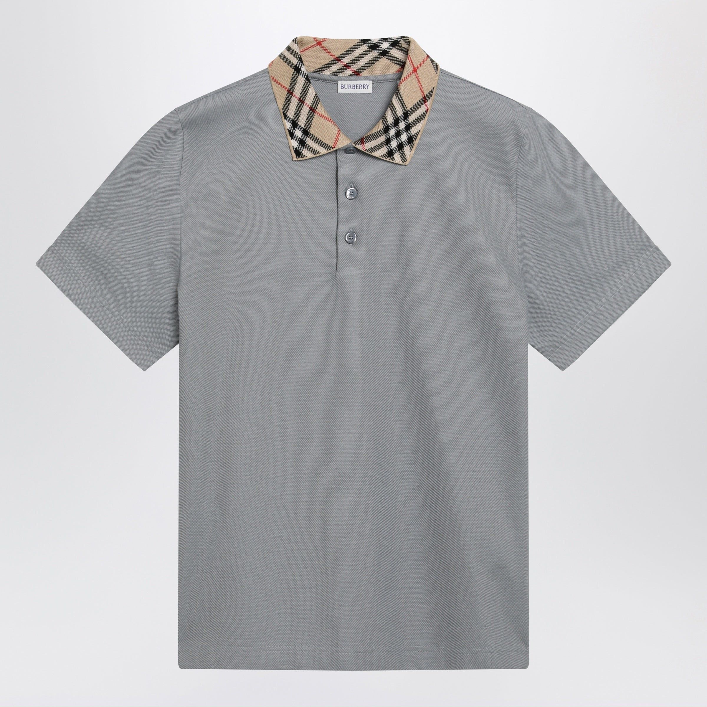 Burberry Burberry Grey Cotton Polo With Check Collar Size US S / EU 44-46 / 1 - 1 Thumbnail
