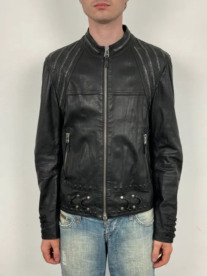 Marithe + Francois Girbaud 2000s Marithé + François Girbaud Black Studded Biker Leather Jacket Size US M / EU 48-50 / 2 - 2 Thumbnail