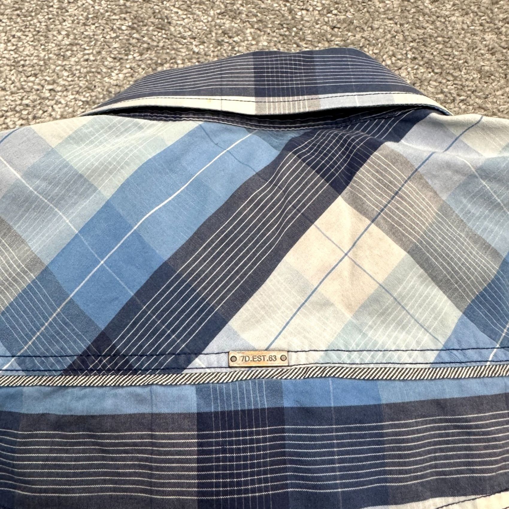Vintage 7 Diamonds Button-Down Shirt Mens Large Blue Plaid Short Sleeve Cotton Casual Size US L / EU 52-54 / 3 - 4 Thumbnail