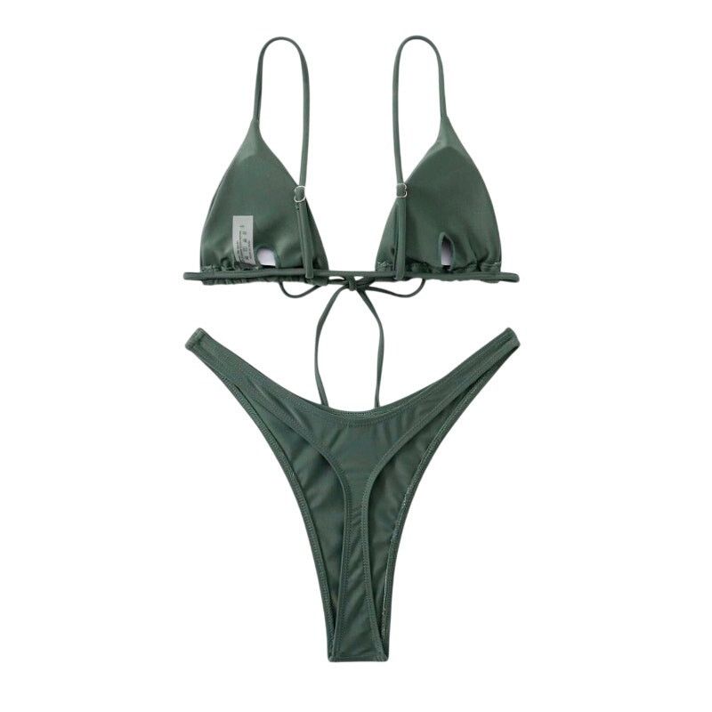 Shein Tie Front Triangle Bikini Set in Green, Size S Size ONE SIZE - 2 Thumbnail