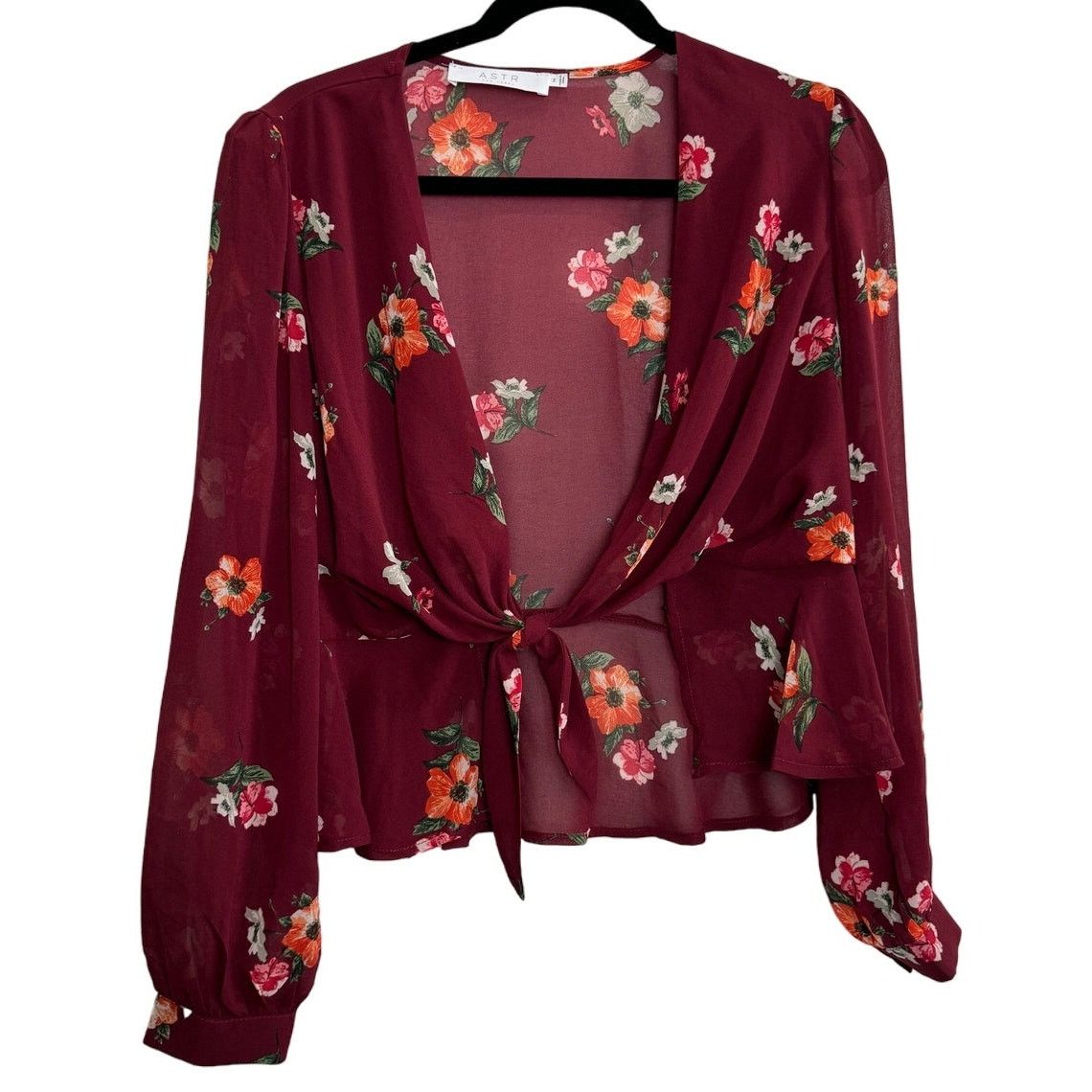 Other Women's Sheer Long Sleeve Blouse Top Maroon Medium Size M / US 6-8 / IT 42-44 - 1 Thumbnail