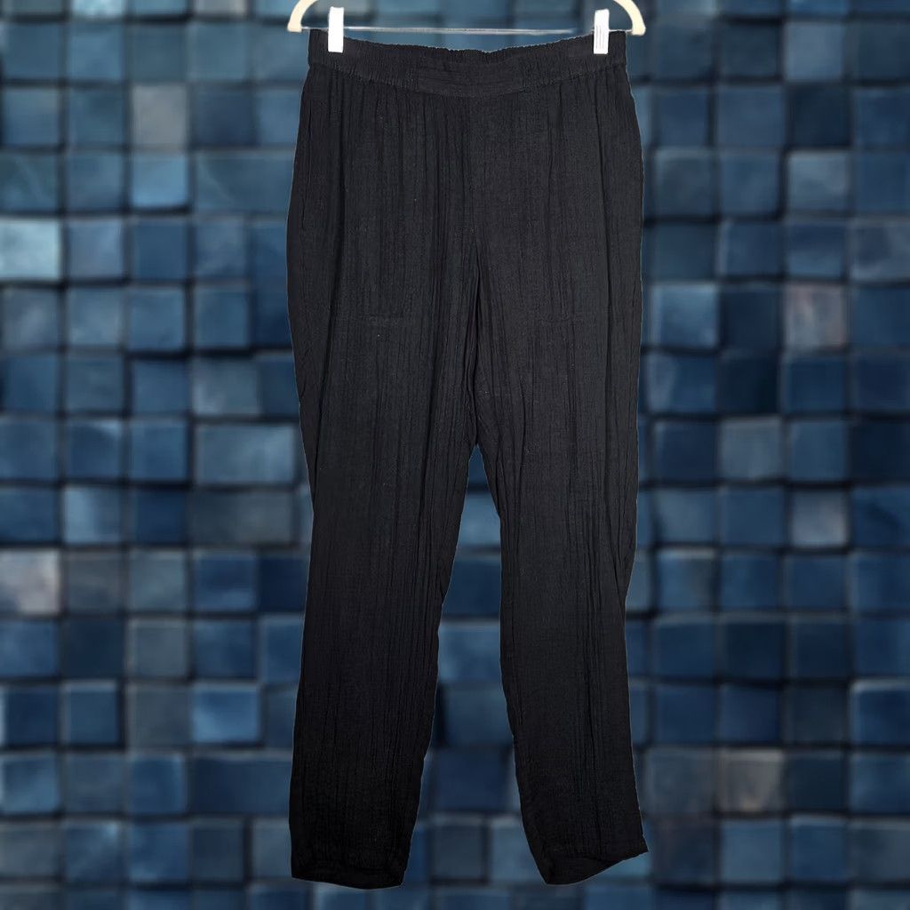 Eileen Fisher Eileen Fisher Women's Pants Casual Black XS Regular Front Flat Pull On Buttoned Crinkle Organic Cotton Viscose Easy Care Machine Washable Solid Retro? Size 26" / US 2 / IT 38 - 1 Thumbnail