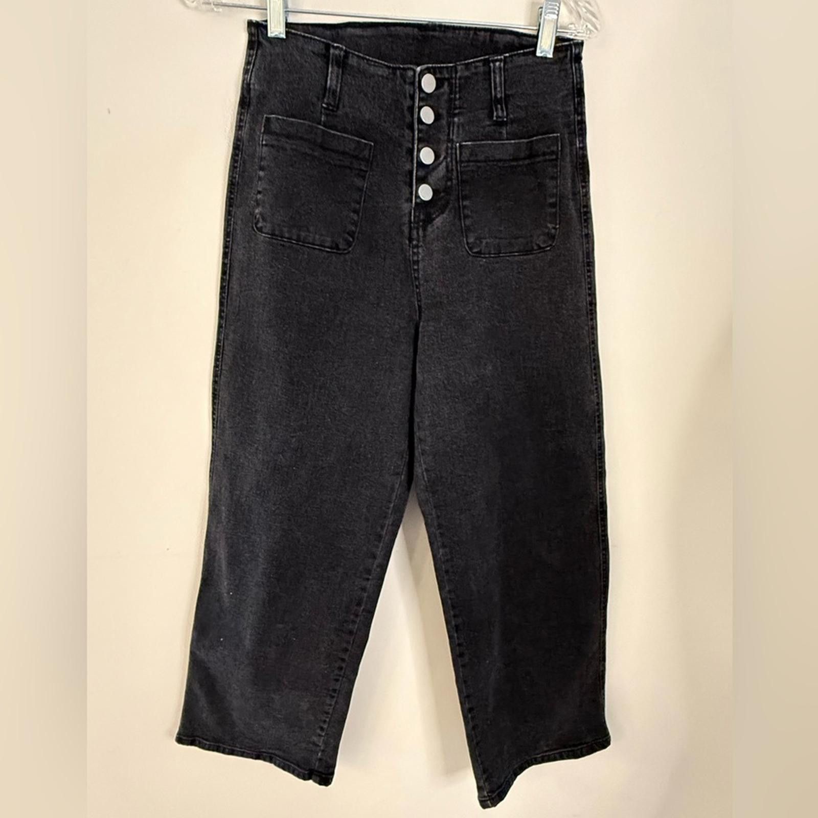 Other Black high rise button front wide leg jeans SZ 4 Size 27" / US 4 / IT 40 - 1 Thumbnail