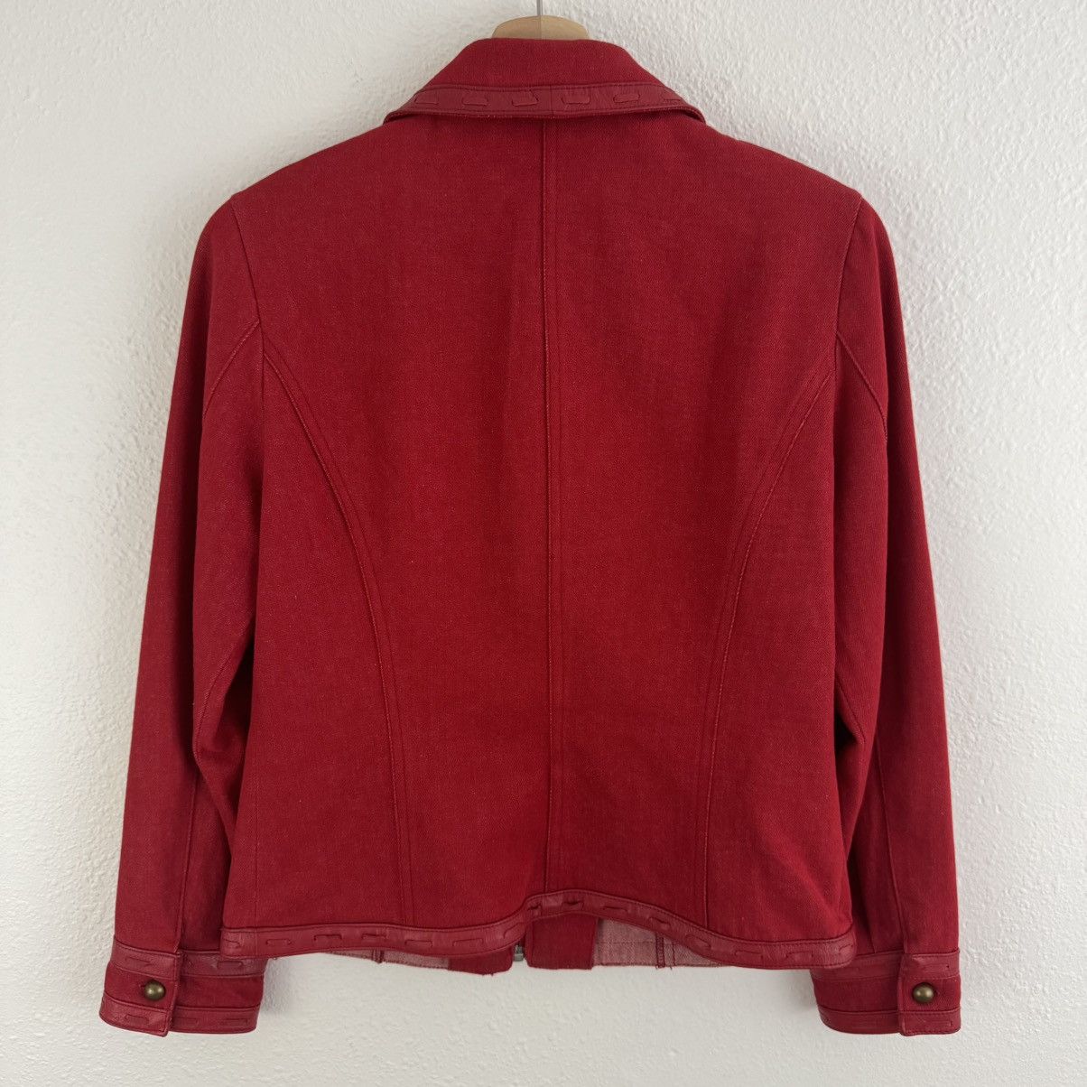 Vintage REVUE Vintage 90s Red Cotton Leather Trim Biker Moto Jacket Size S / US 4 / IT 40 - 7 Thumbnail