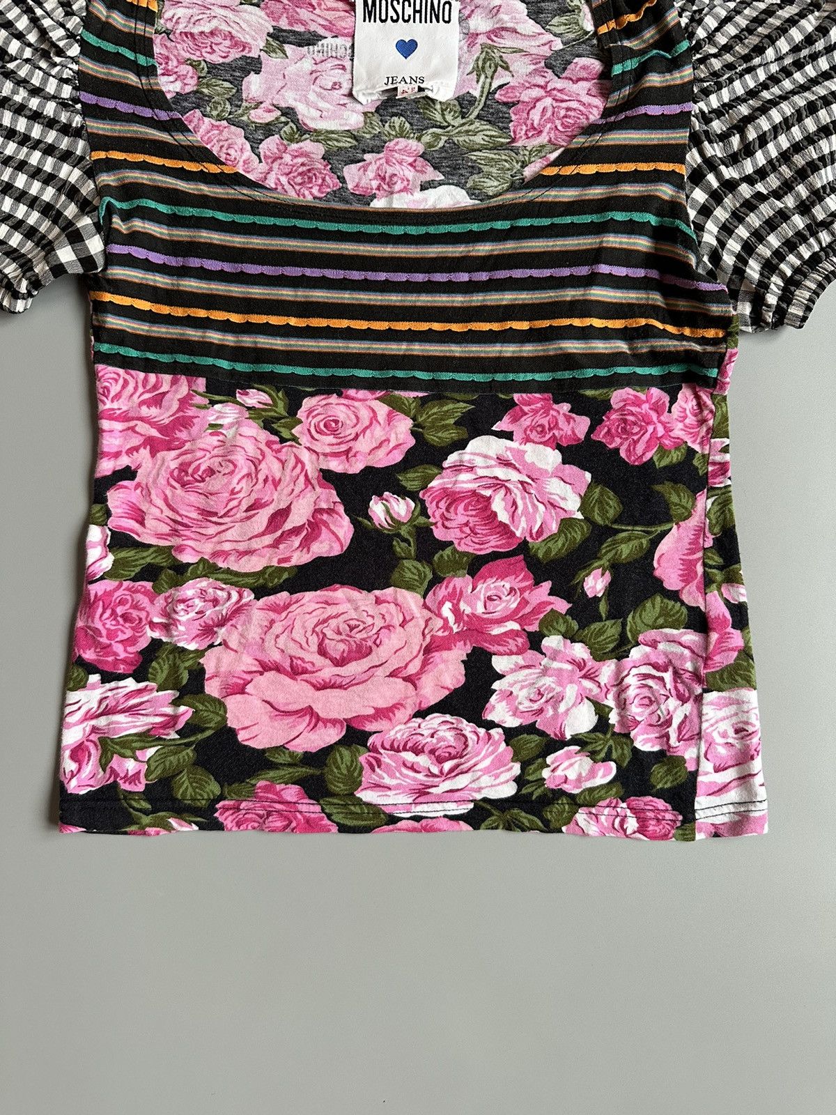 Moschino 90s Moschino Jeans Bohemian Floral Striped Check Top Size 42 Size M / US 6-8 / IT 42-44 - 3 Thumbnail