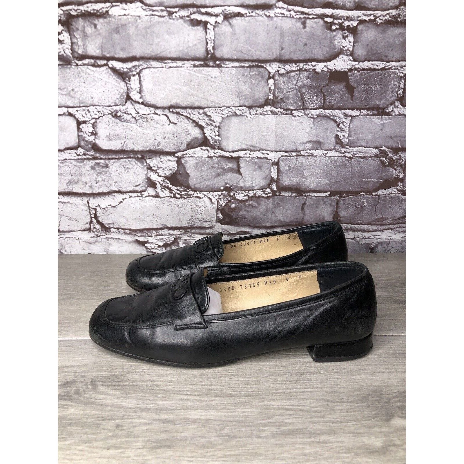 Salvatore Ferragamo Salvatore Ferragamo Black Leather Logo Slip On Loafer Shoes Size US 6 / IT 36 - 1 Thumbnail