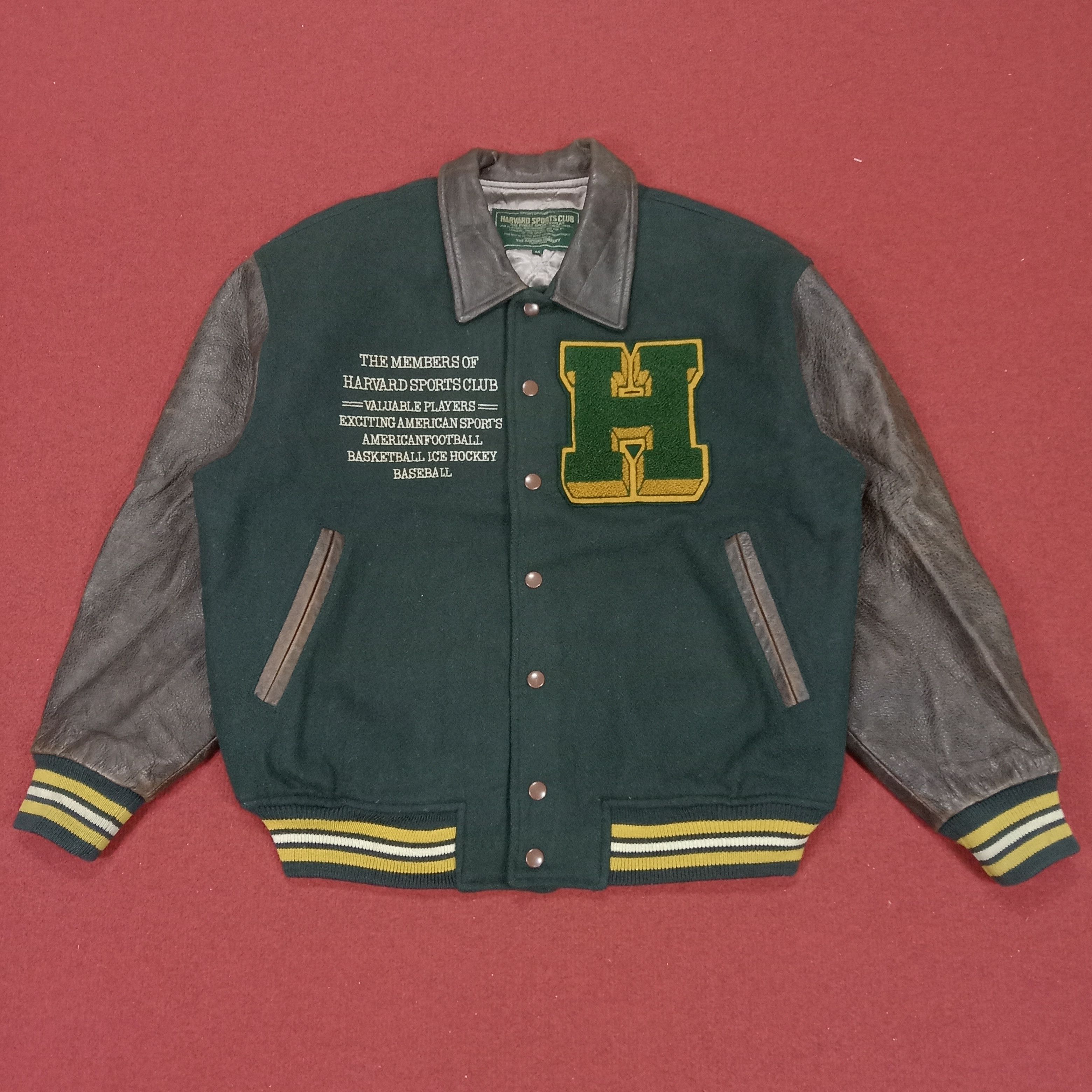 image of Harvard Sports Club Member Varsity Jacket Streetwear Style in Dark Green, Men's (Size Large)