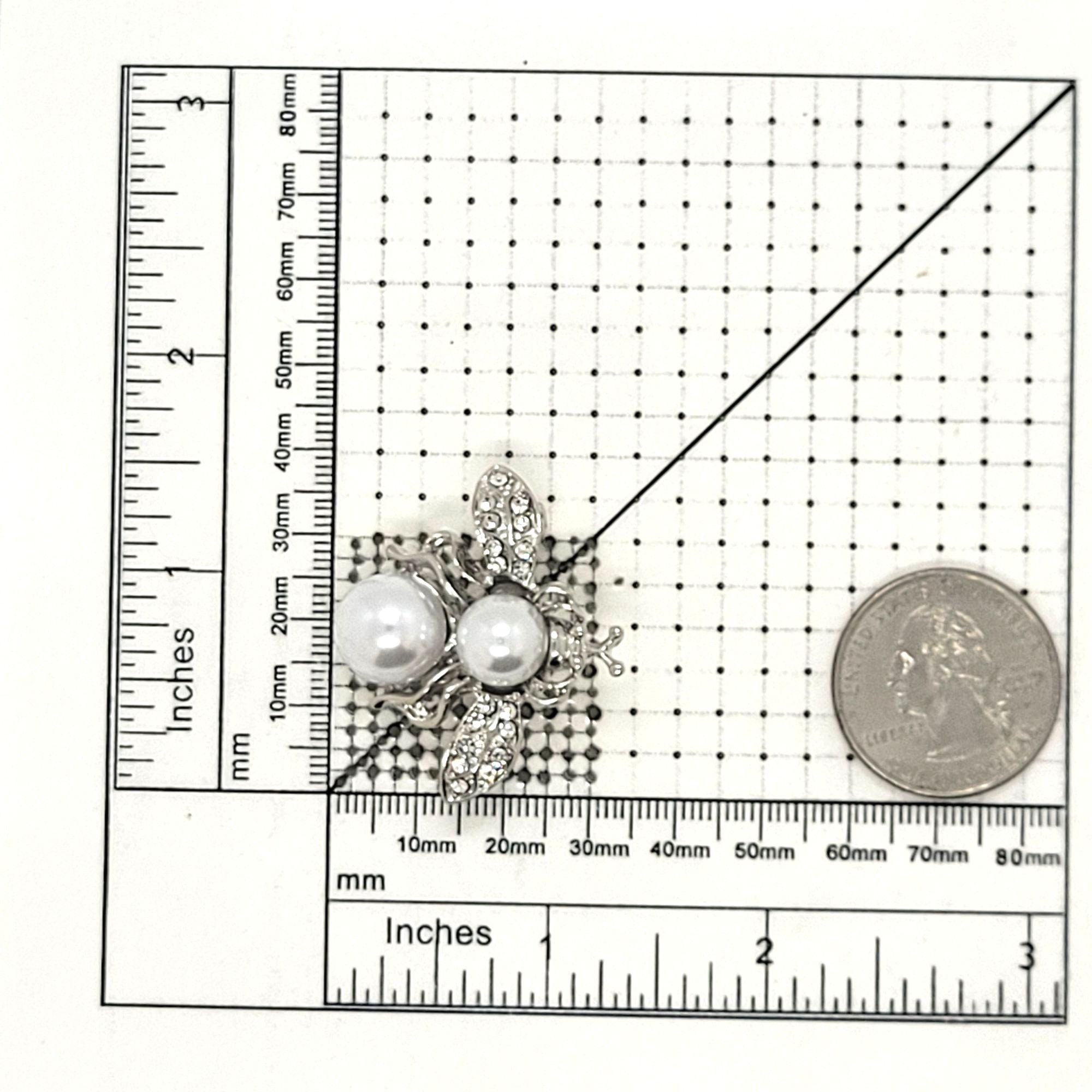 Other Bee-Shaped Rhinestone & Pearl Brooch - Elegant Silver-Tone J Size ONE SIZE - 6 Thumbnail