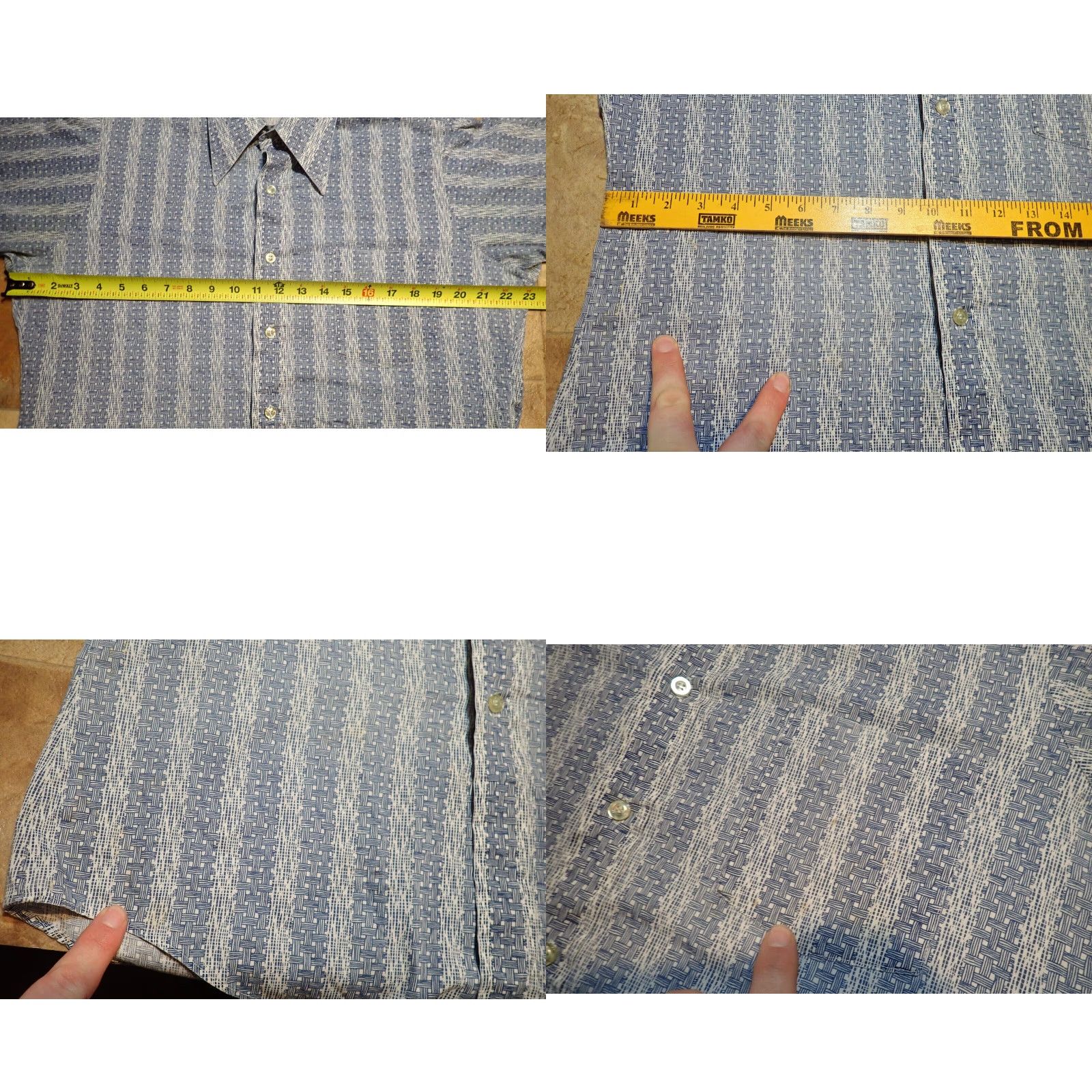 Van Heusen Hampshire House Van Heusen 70s Vintage Dagger Collar Button Shirt M Basket Weave Blue White Polyester Blend Rockabilly Rockabilly? Size US M / EU 48-50 / 2 - 8 Thumbnail