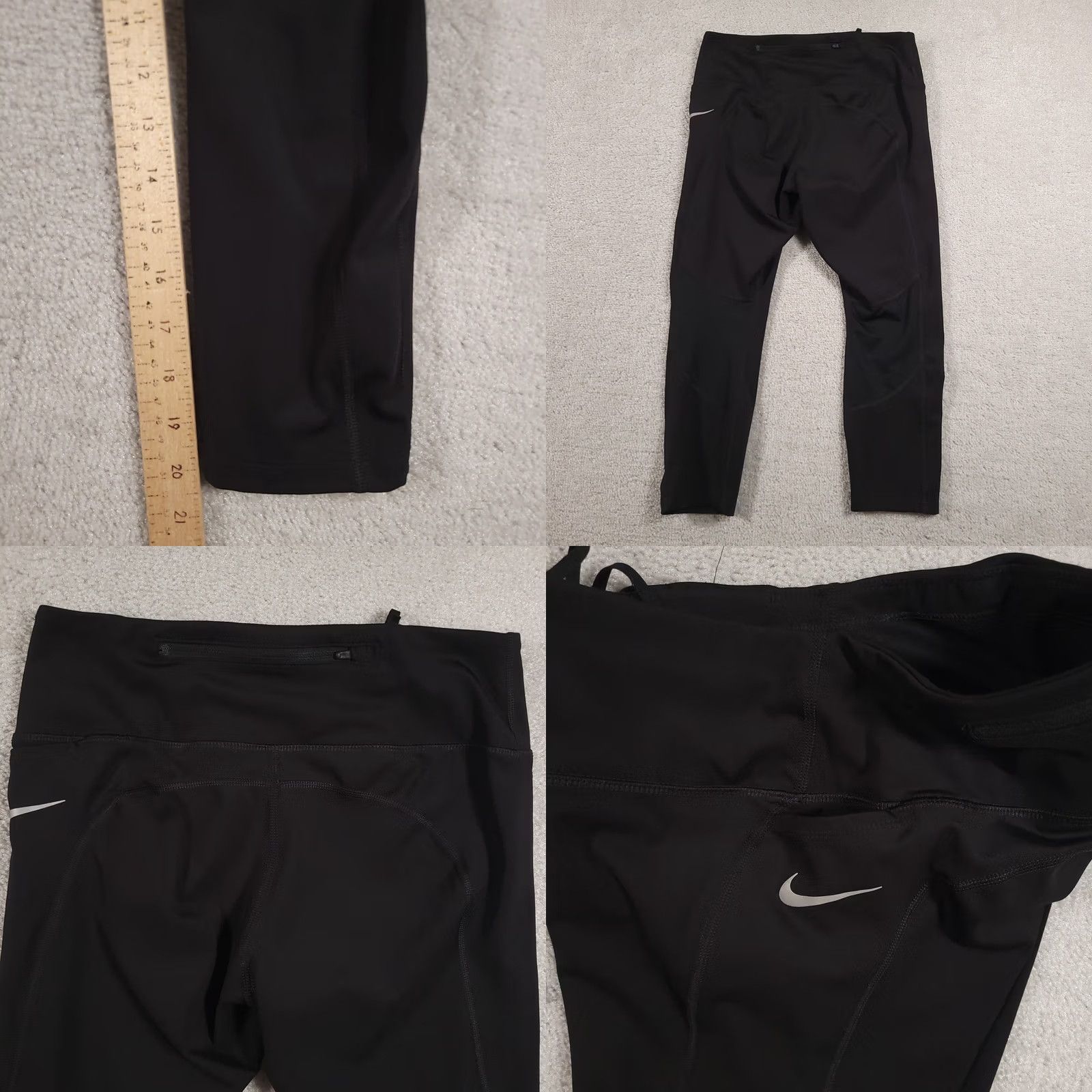Nike Nike Dri-Fit Capri Leggings Women's Medium Black Running Zip Pocket Drawstring Pants Size 32" / US 10 / IT 46 - 8 Thumbnail