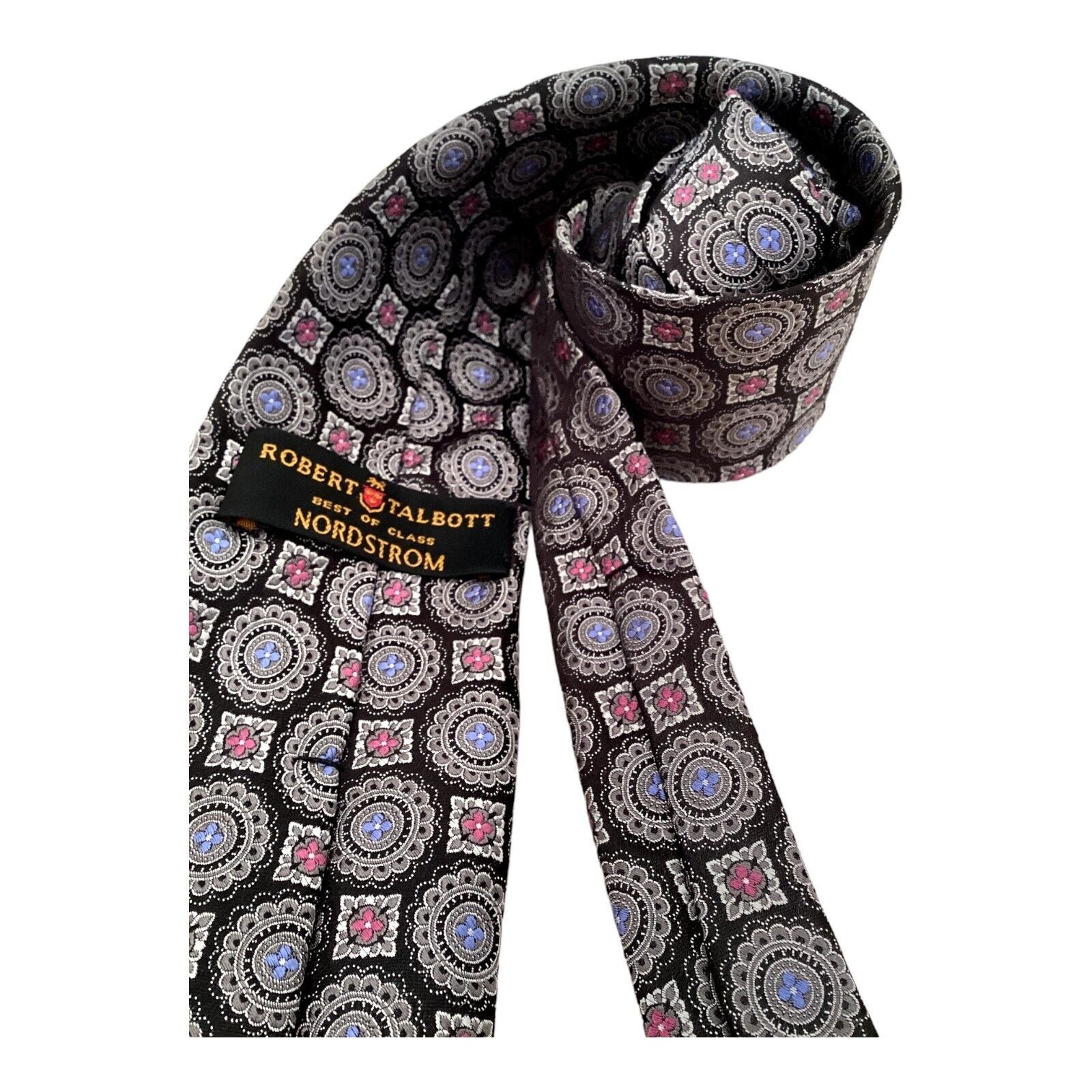 Robert Talbott ROBERT TALBOTT Gray Medallion Print Silk Tie Hand Swin In US Size ONE SIZE - 3 Thumbnail