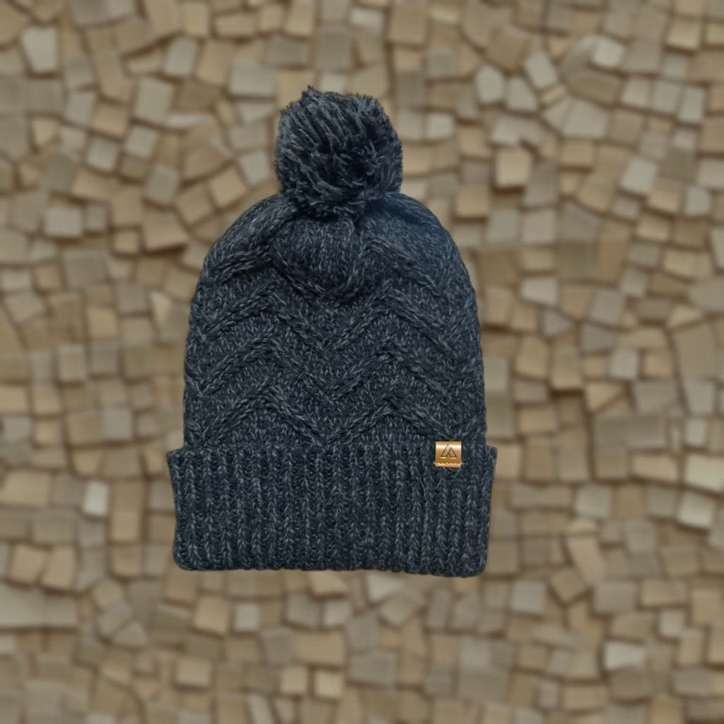 Vintage Womens Beanie Hat Black Charcoal, Pom Pom Winter, Snow - Beanie - Women - One Size - Black - Modern - Fall/Spring/Summer - Womens Size ONE SIZE - 1 Thumbnail