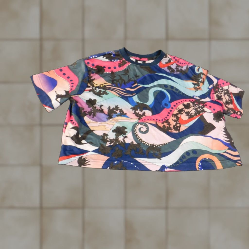 Nike Nike Dri-Fit Top Women S Blue Floral Short Sleeve Pullover Athletic Yoga Geometric Performance Shirt Size S / US 4 / IT 40 - 1 Thumbnail