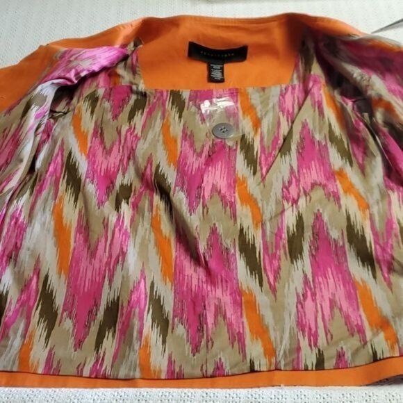 Designer Apostrophe Spandex Orange Belted Full Button Sz. XL Lined Ja Size XL / US 12-14 / IT 48-50 - 7 Thumbnail