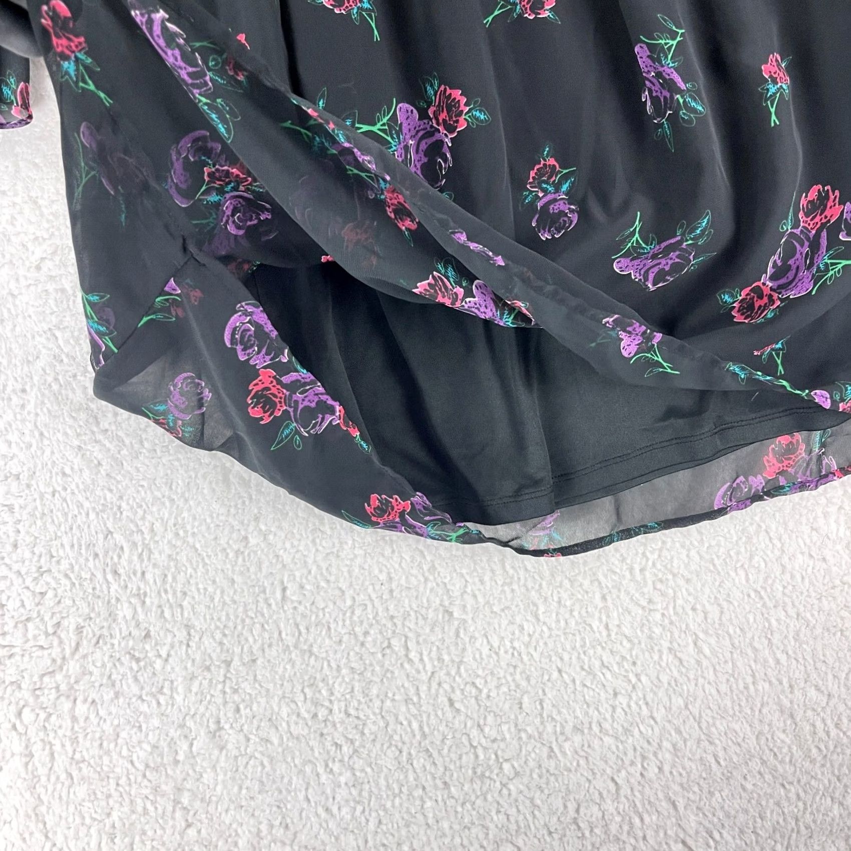 Vintage Coincidence & Chance Black Floral Chiffon Swing Dress Womens S Bell Sleeve XS? Size S / US 4 / IT 40 - 6 Thumbnail