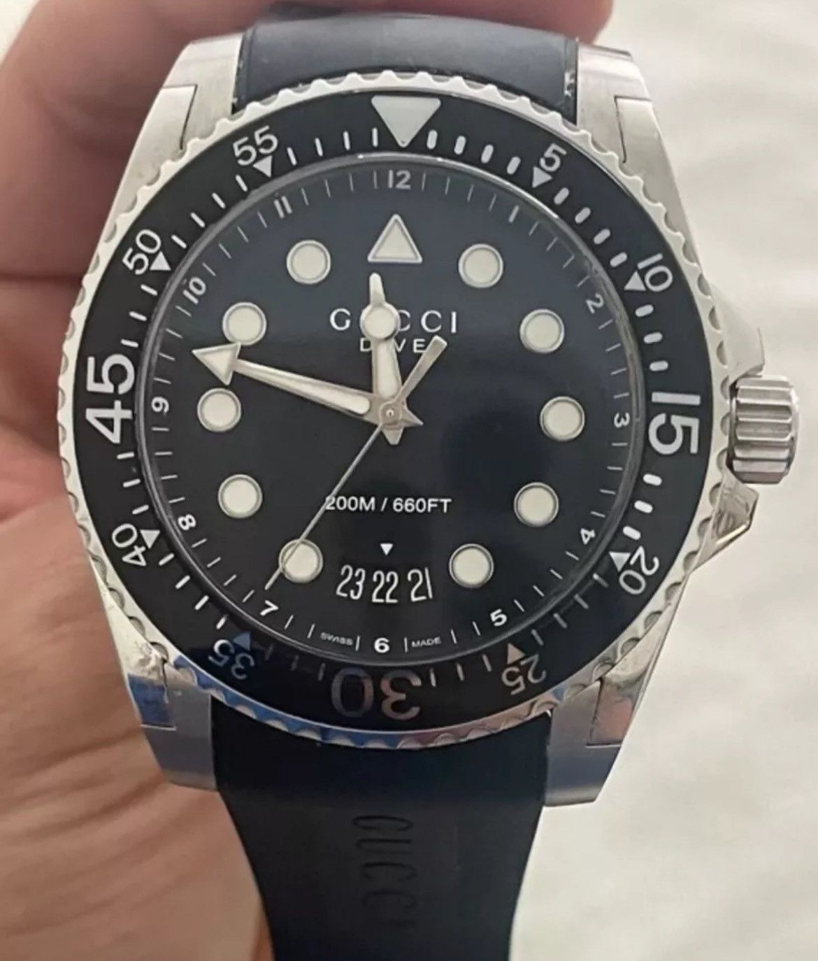 Gucci Dive 45Mm Steel Black Dial Quartz Men Watch Ya136204