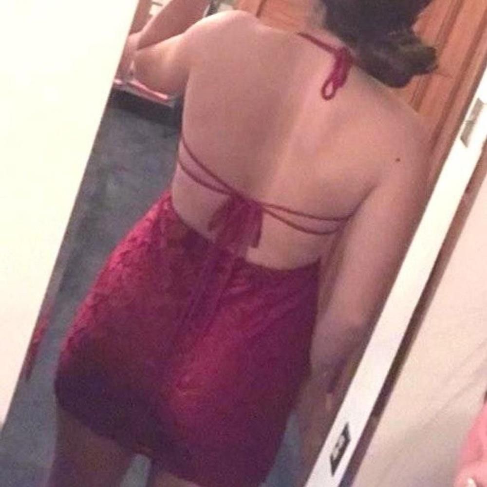 Designer Lucy In The Sky Red Lace Floral Bodycon Mini Dress Size M / US 6-8 / IT 42-44 - 2 Thumbnail