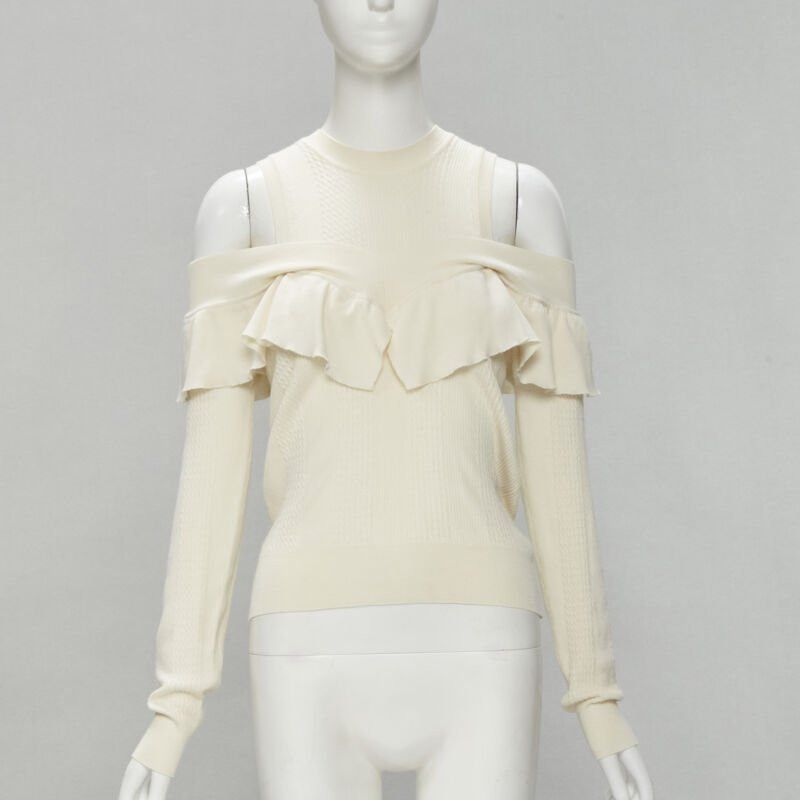 Fendi FENDI cream wool silk cashmere cold shoulder ruffle knit sweater IT44 M Size M / US 6-8 / IT 42-44 - 1 Thumbnail