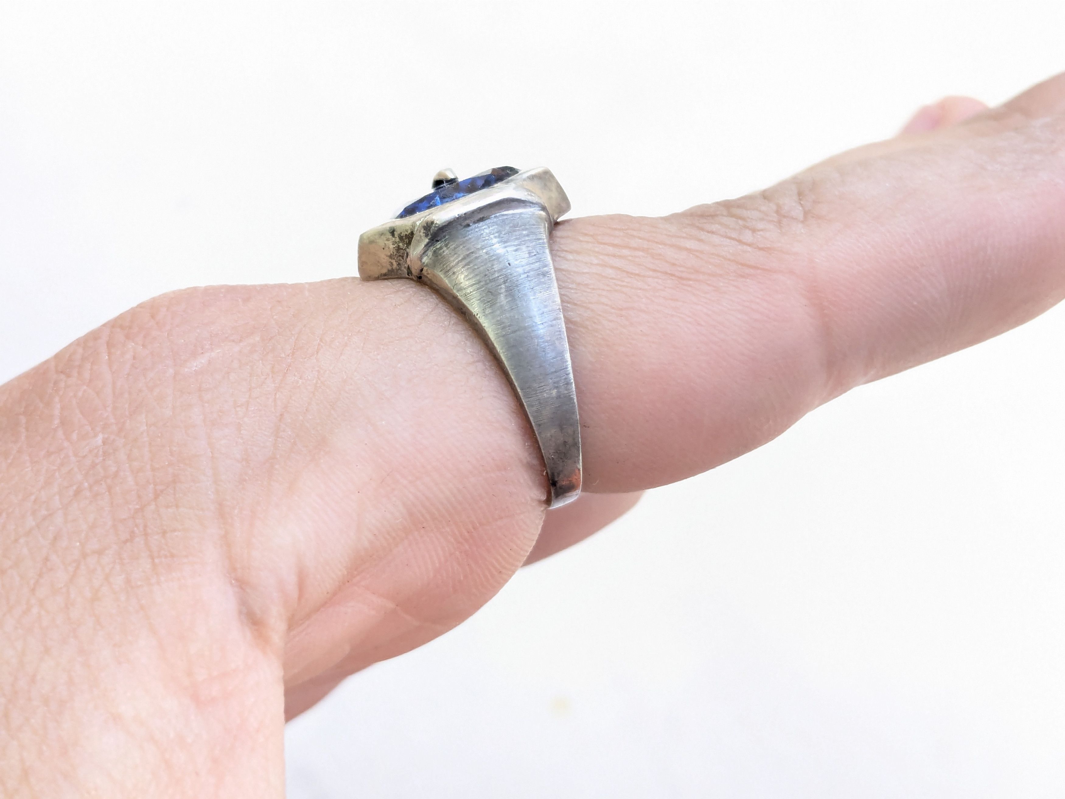 Jewelry Vintage Sterling Silver Ring Blue Glass 10.5 Oval Faceted Size ONE SIZE - 10 Thumbnail