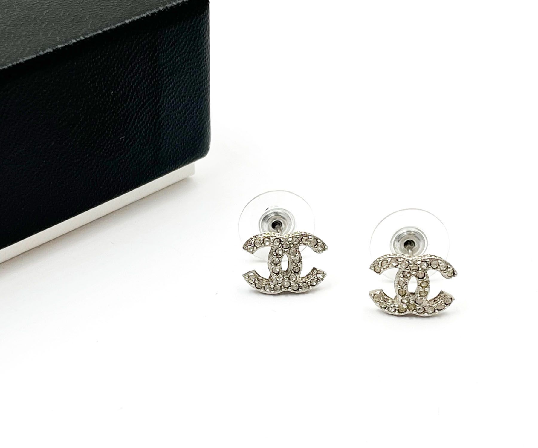 Chanel Chanel Silver CC Crystal Curve Small Piercing Earrings Size ONE SIZE - 2 Thumbnail