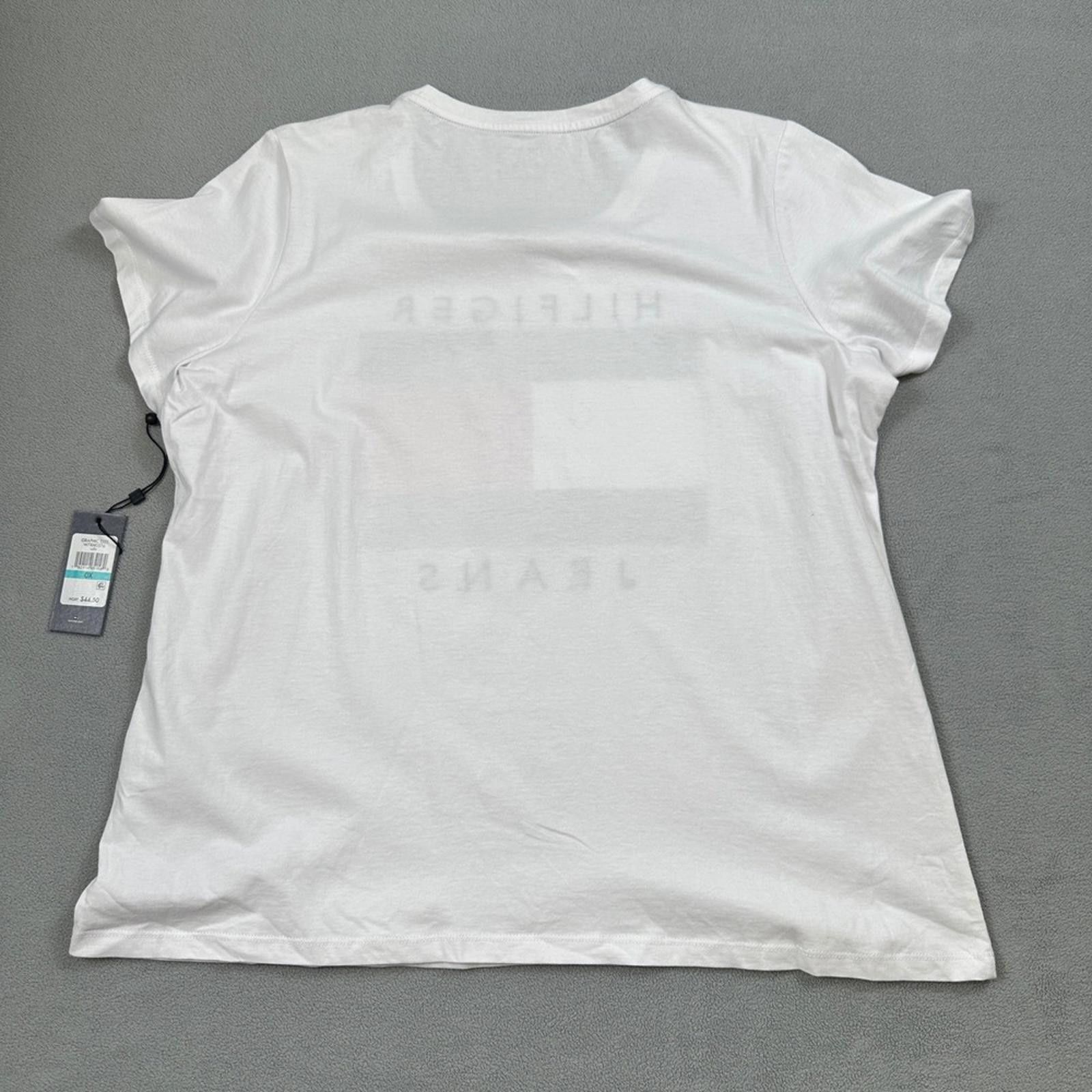 Tommy Hilfiger NWT Tommy Hilfiger Jeans Shirt 0X Womens White Graphic Tee Size L / US 10 / IT 46 - 2 Thumbnail