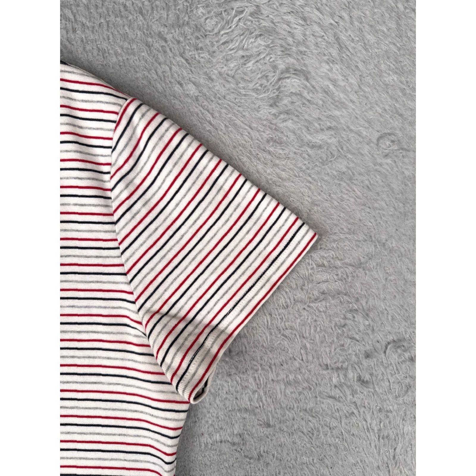 Tommy Hilfiger VINTAGE Tommy Hilfiger Shirt Women L Red Gray Stripe Crew Cotton Short Sleeve Logo, 90s, Designer, American, Casual Womens Size L / US 10 / IT 46 - 2 Thumbnail