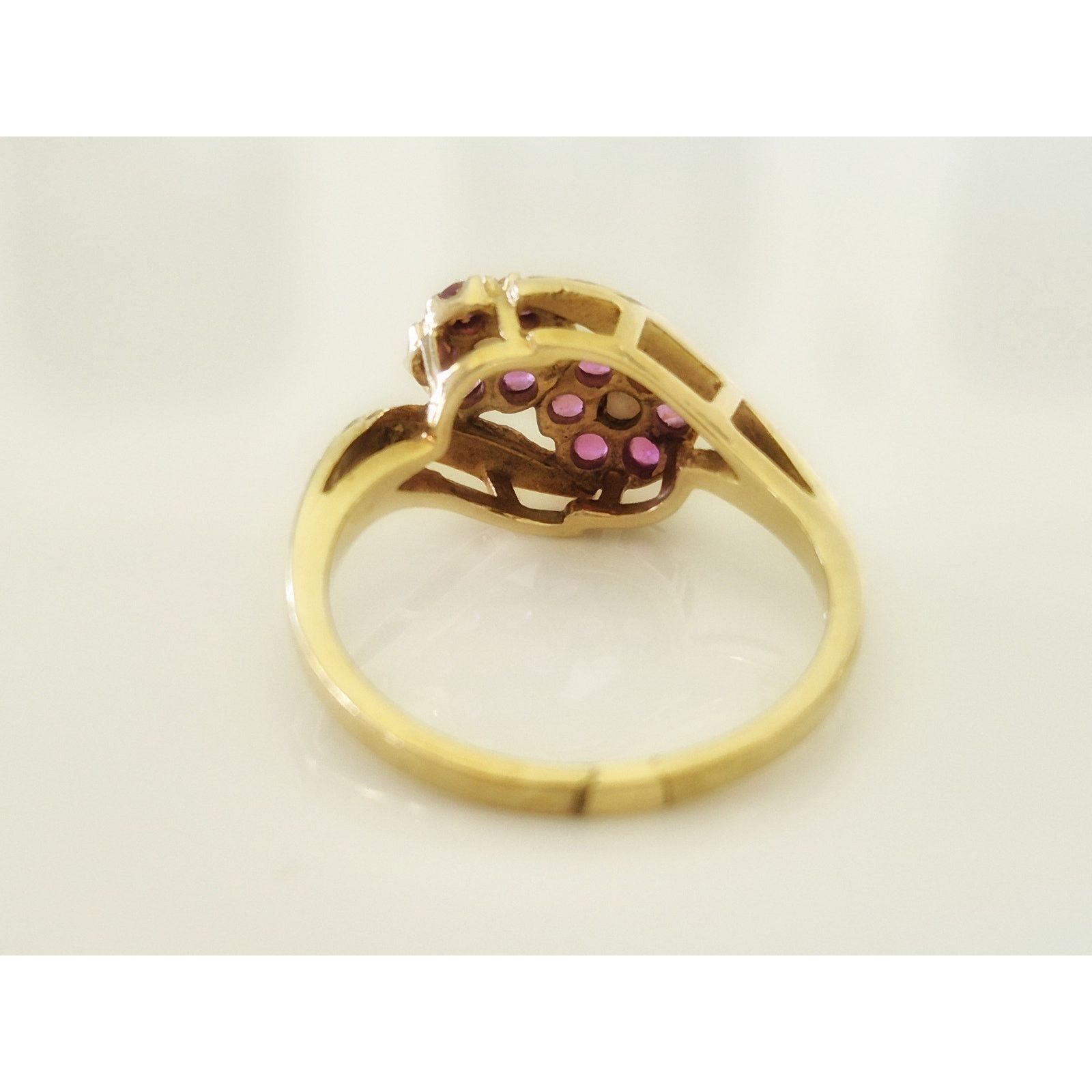Other Vintage 10K Gold Ruby and Opal Floral Bypass Ring Size ONE SIZE - 4 Thumbnail