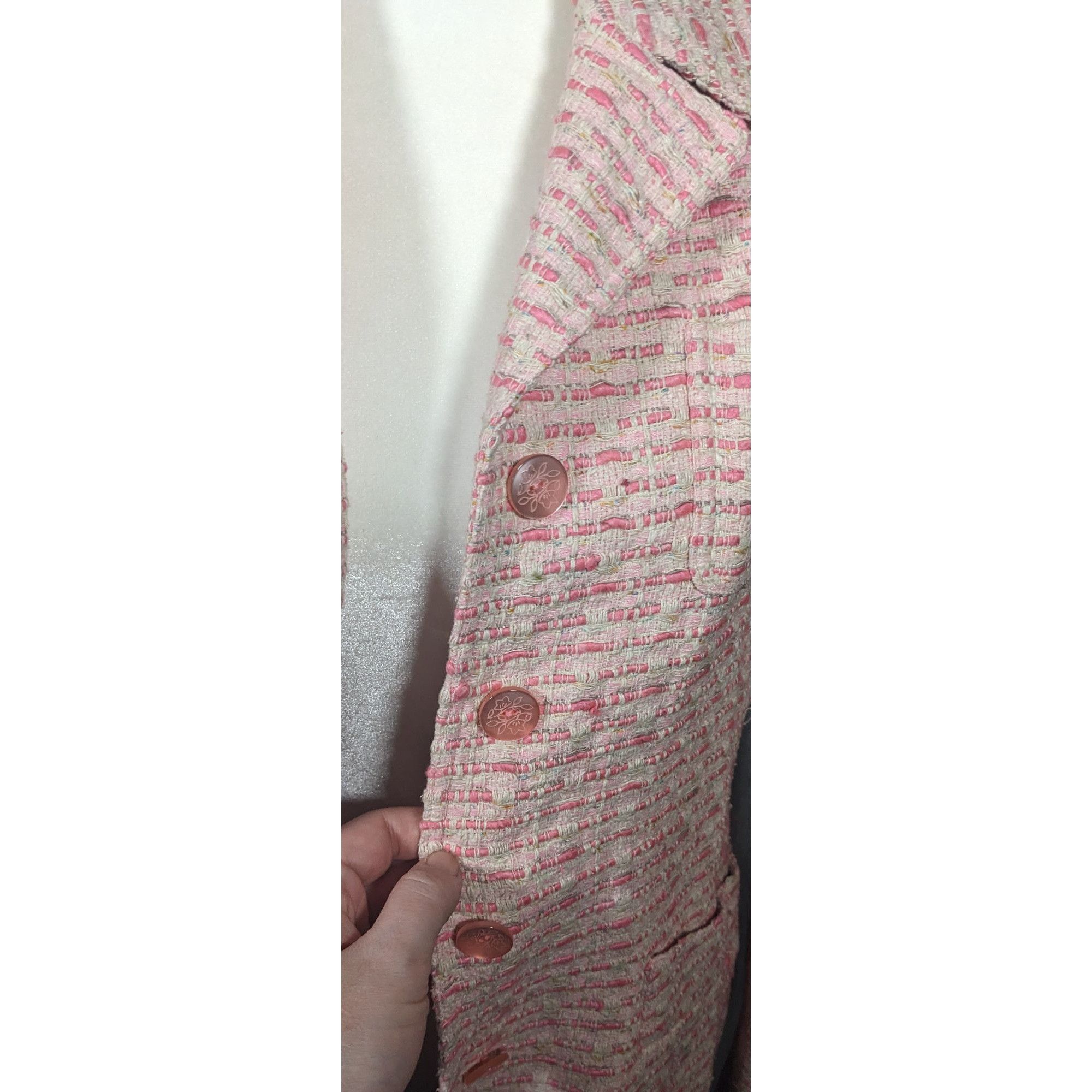 Other Vintage Textured Pink And White Woven Button Front Blazer Size M / US 6-8 / IT 42-44 - 9 Thumbnail