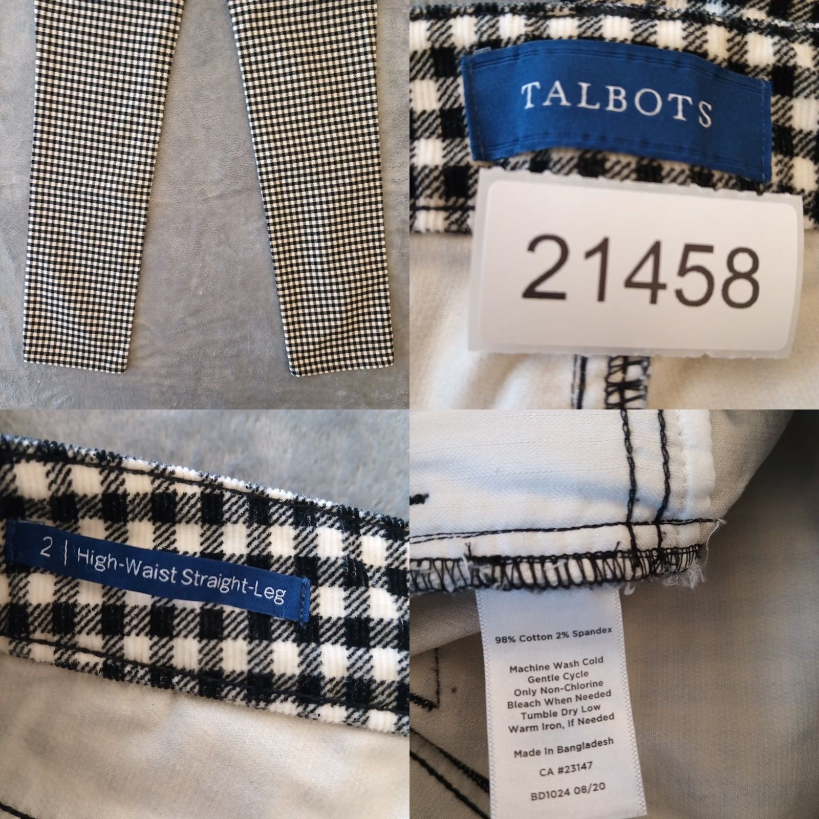 Talbots Talbots Womens Pants Size 2 Black Plaid Corduroy Ankle Pockets Mid Rise 28x30.5 Size 26" / US 2 / IT 38 - 8 Thumbnail