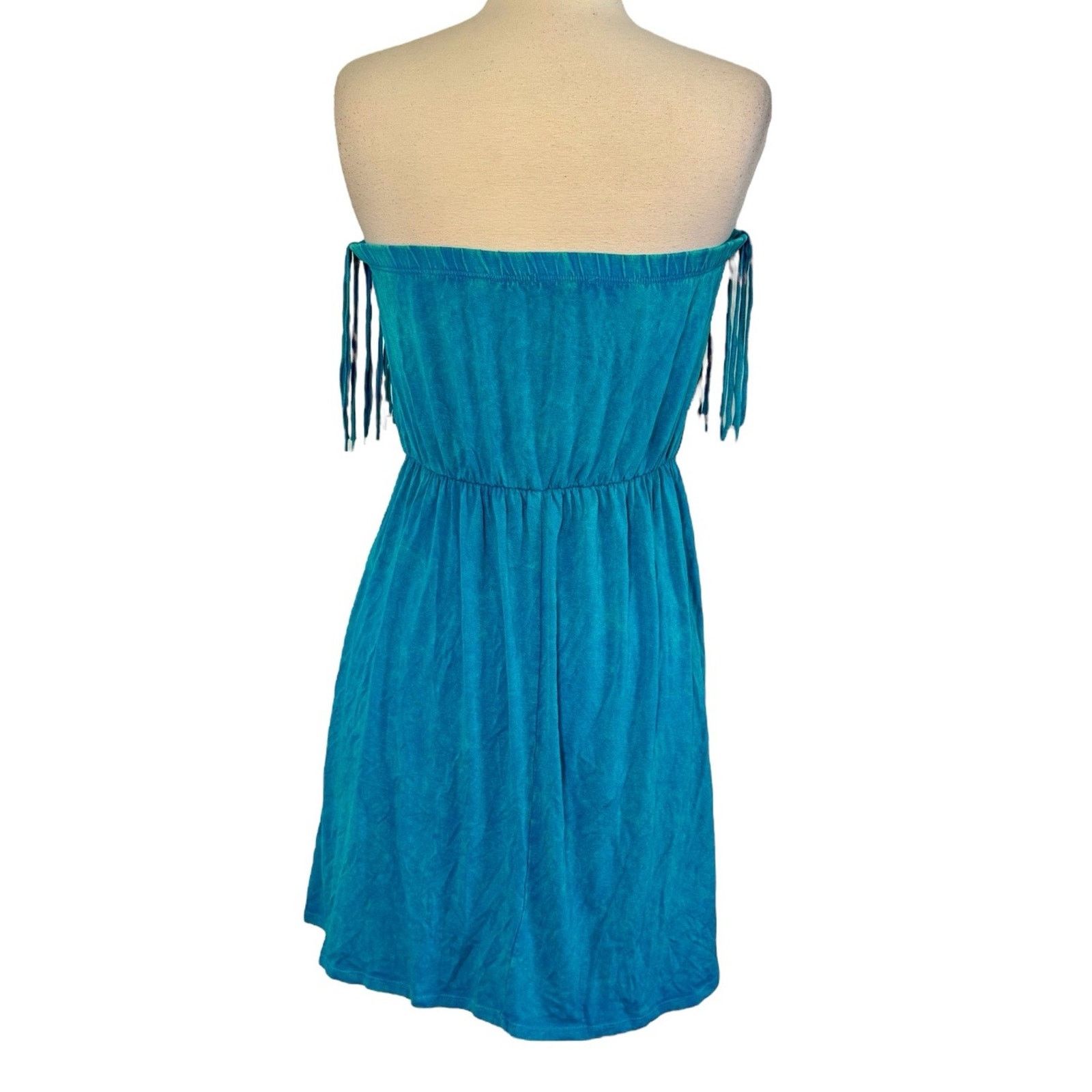 Other VTG T PARTY 90s Y2K Turquoise Fringe Mini Strapless Dress Size L / US 10 / IT 46 - 8 Thumbnail