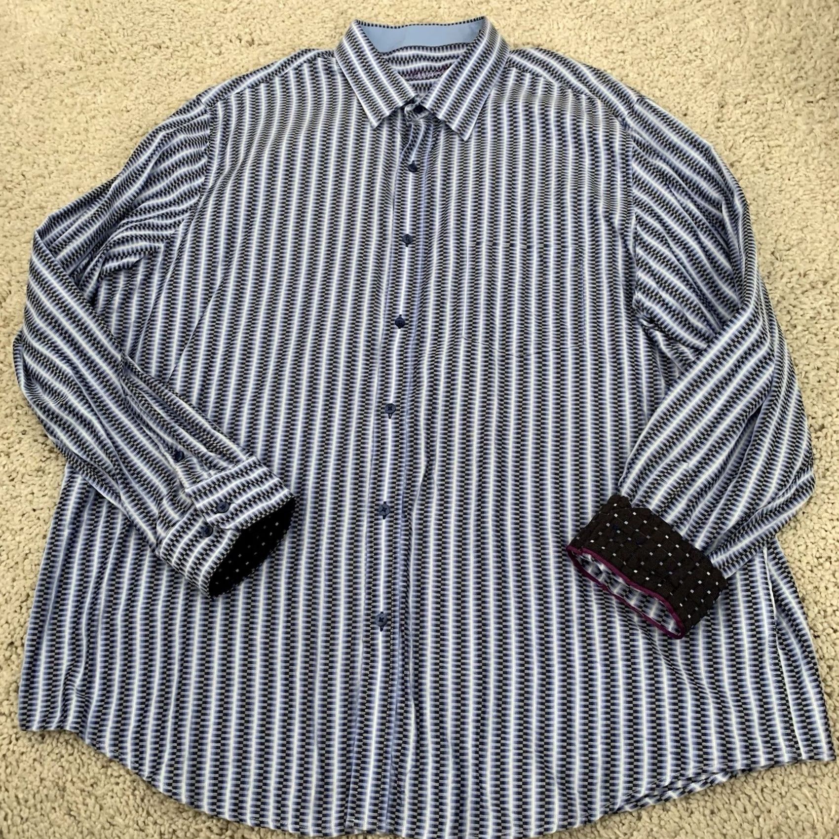 Tasso Elba Tasso Elba Shirt Mens XXL Blue Striped Long Sleeve Button Up Cotton 18-18.5 2XL Casual Party/Cocktail Size US XXL / EU 58 / 5 - 7 Thumbnail