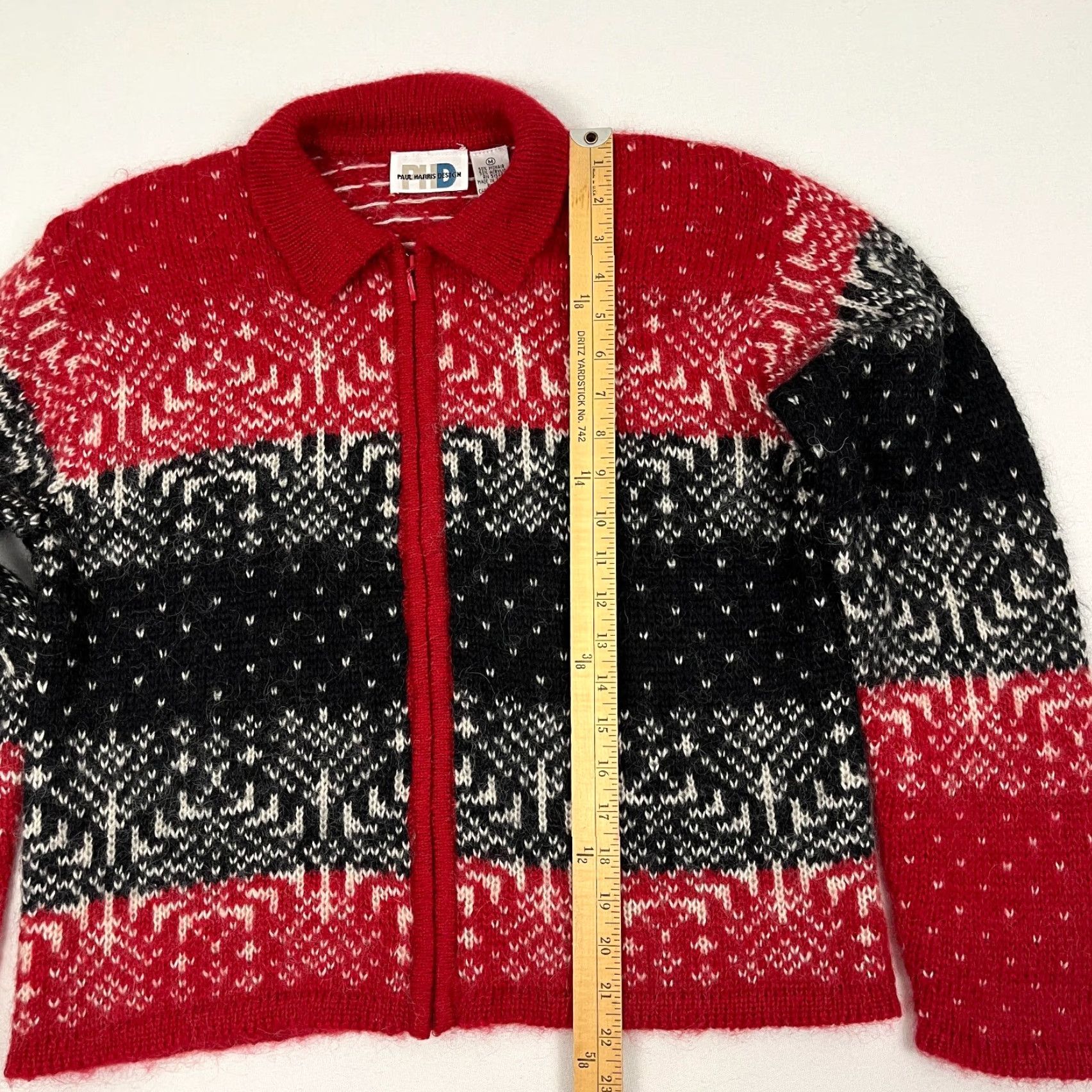 Vintage VINTAGE Paul Harris Cardigan Sweater Womens Medium Red Black Fair Isle Mohair Zip Crew Neck Knit Cardigan Size M / US 6-8 / IT 42-44 - 3 Thumbnail