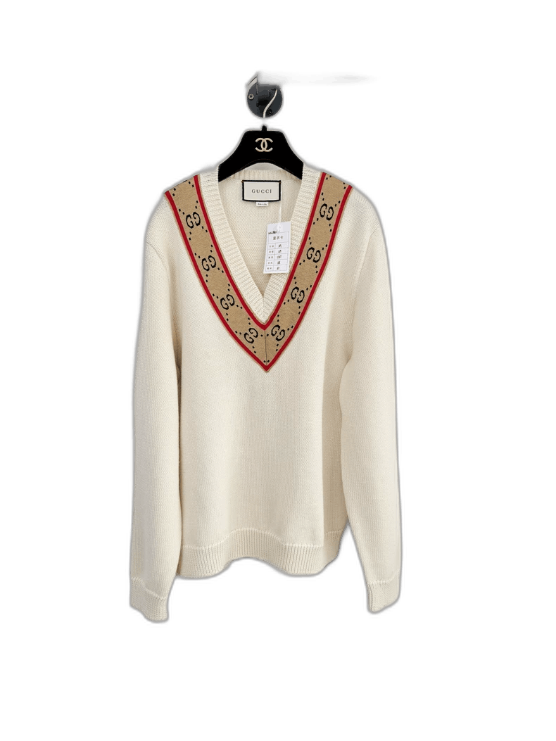 Gucci Gucci V-Neck Sweater with Logo Design Size M / US 6-8 / IT 42-44 - 1 Thumbnail