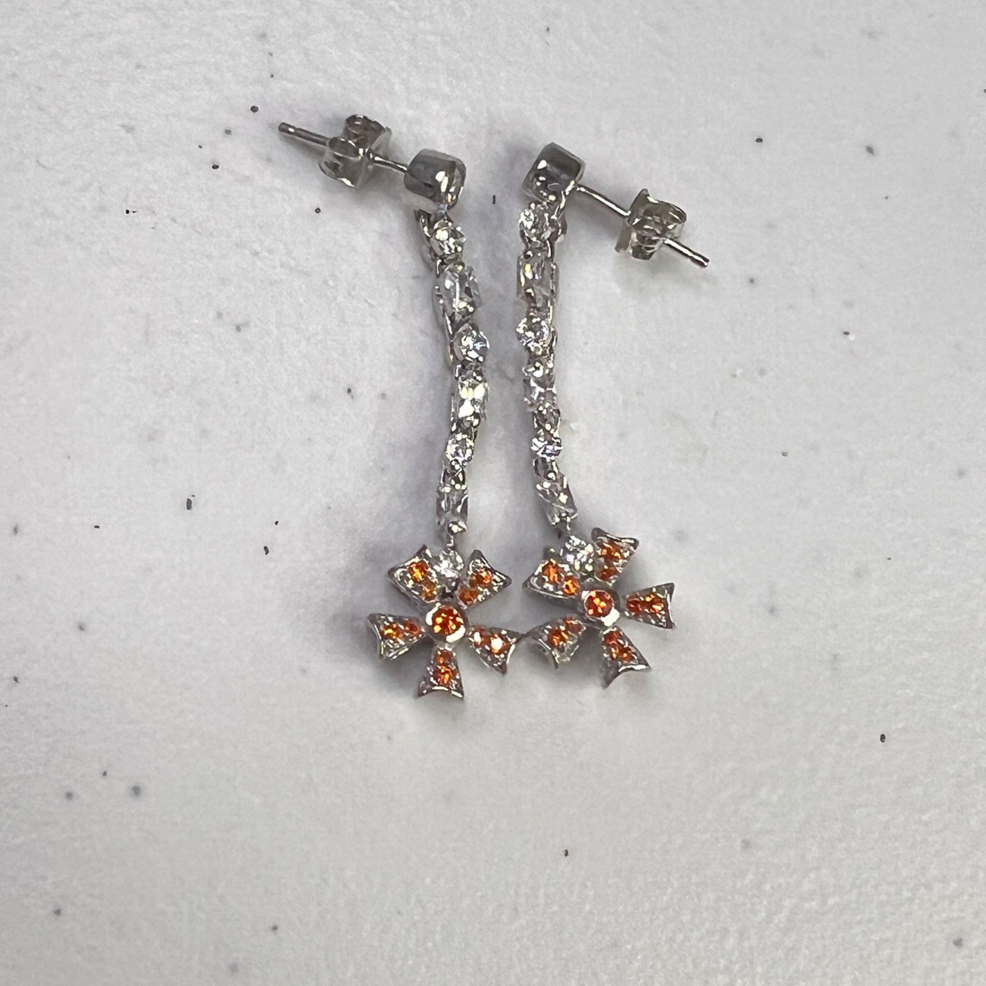 Designer Sterling Silver Drop Earrings With Orange Gemstone Floral Size ONE SIZE - 6 Thumbnail