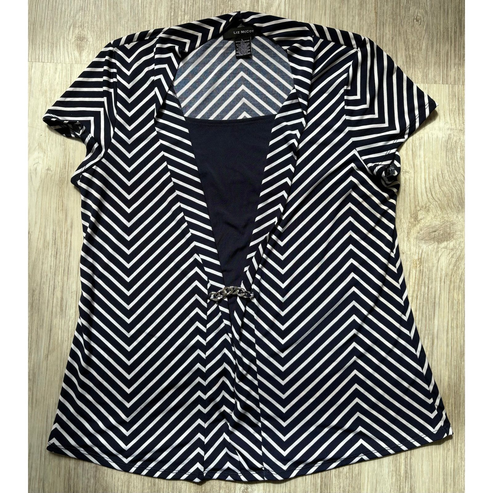 Other Liz McCoy | Black White Chevron Striped Blouse | Large Size L / US 10 / IT 46 - 1 Thumbnail