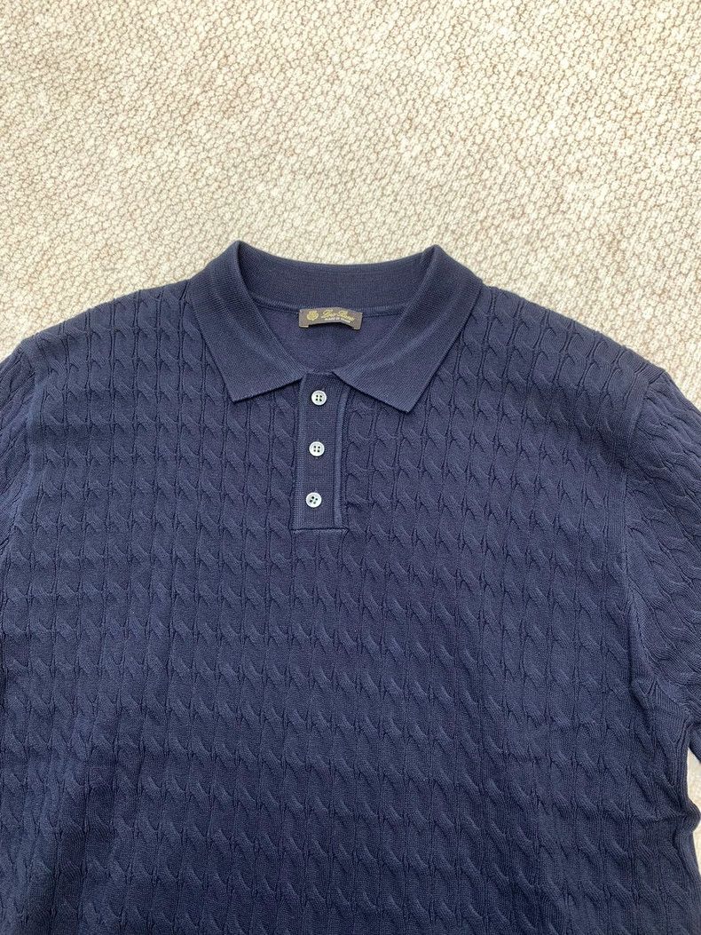Loro Piana LORO PIANA Dark blue cotton knitted T-shirt with lace Size US L / EU 52-54 / 3 - 9 Thumbnail