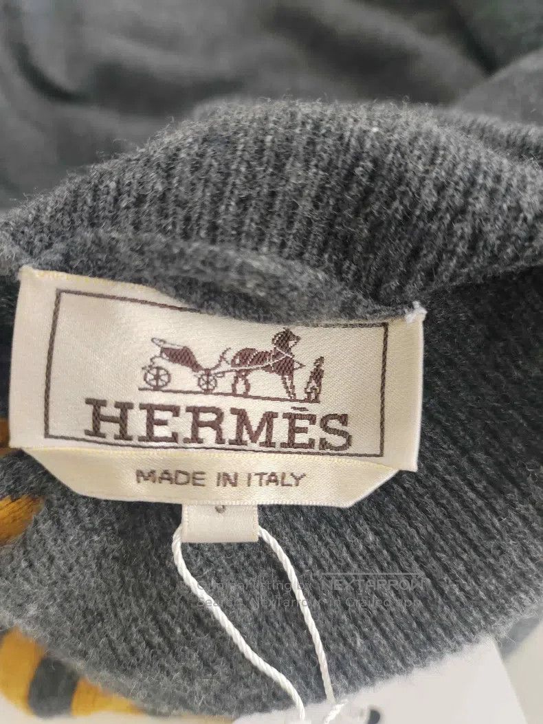 Hermes Gray and yellow color-blocked high-necked woolen sw