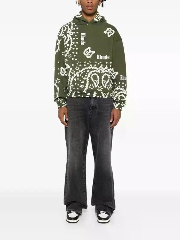RHUDE Bandana-Print Hoodie Green Hooded Sweatshirt Size