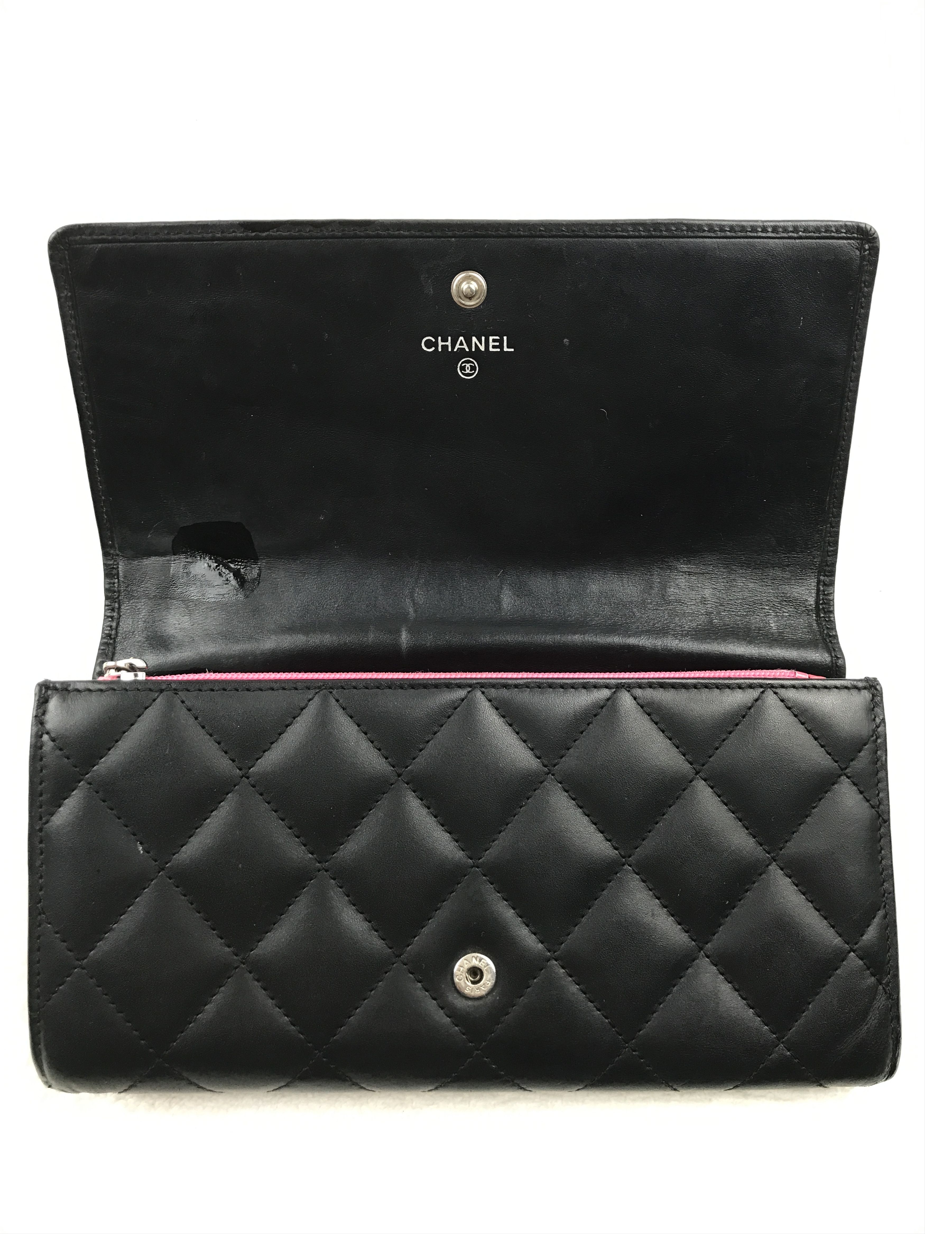 Chanel × Vintage Chanel Cambon Line Coco Mark Long Wallet Black Pink Lambskin Size ONE SIZE - 3 Thumbnail