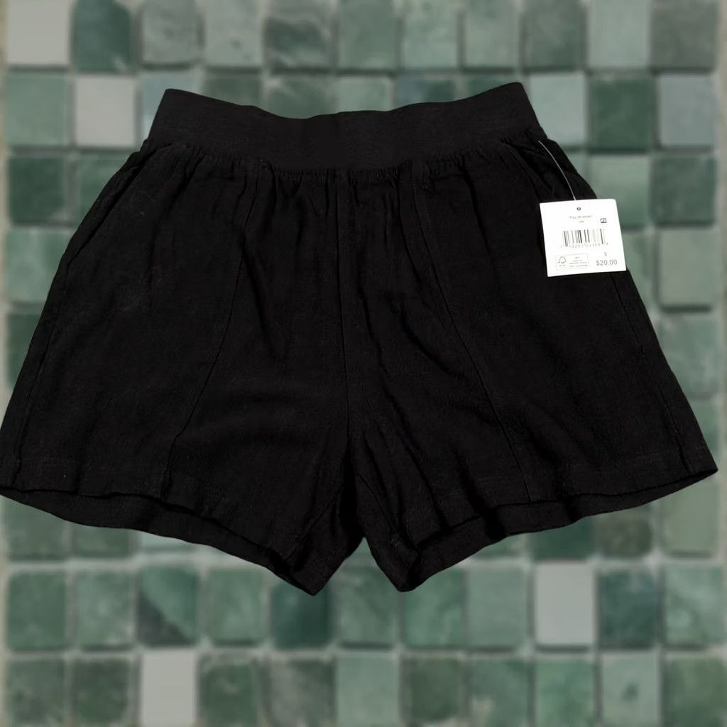 Vintage Falls Creek Pull On Shorts Womens Small Black Linen Blend Casual Lightweight Pockets Size 28" / US 6 / IT 42 - 1 Thumbnail