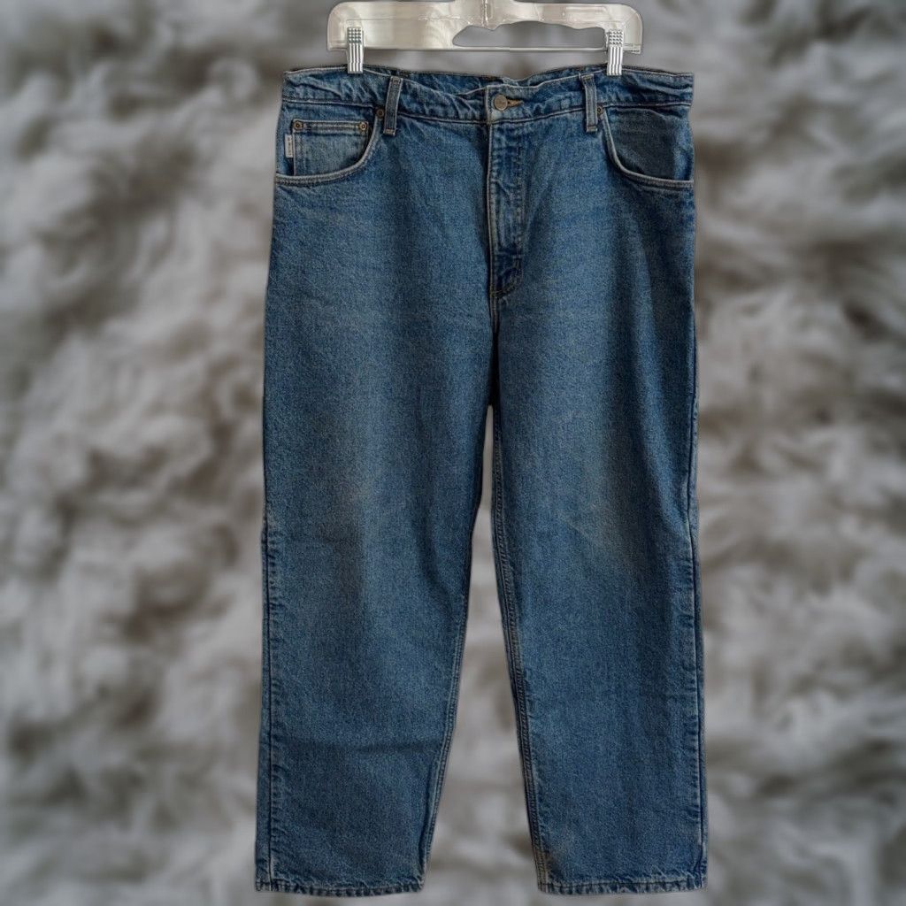 Carhartt VINTAGE Carhartt Jeans Denim Straight Mens 37x29 5-Pocket Zip Fly Flannel Lined Blue Size US 37 - 1 Thumbnail