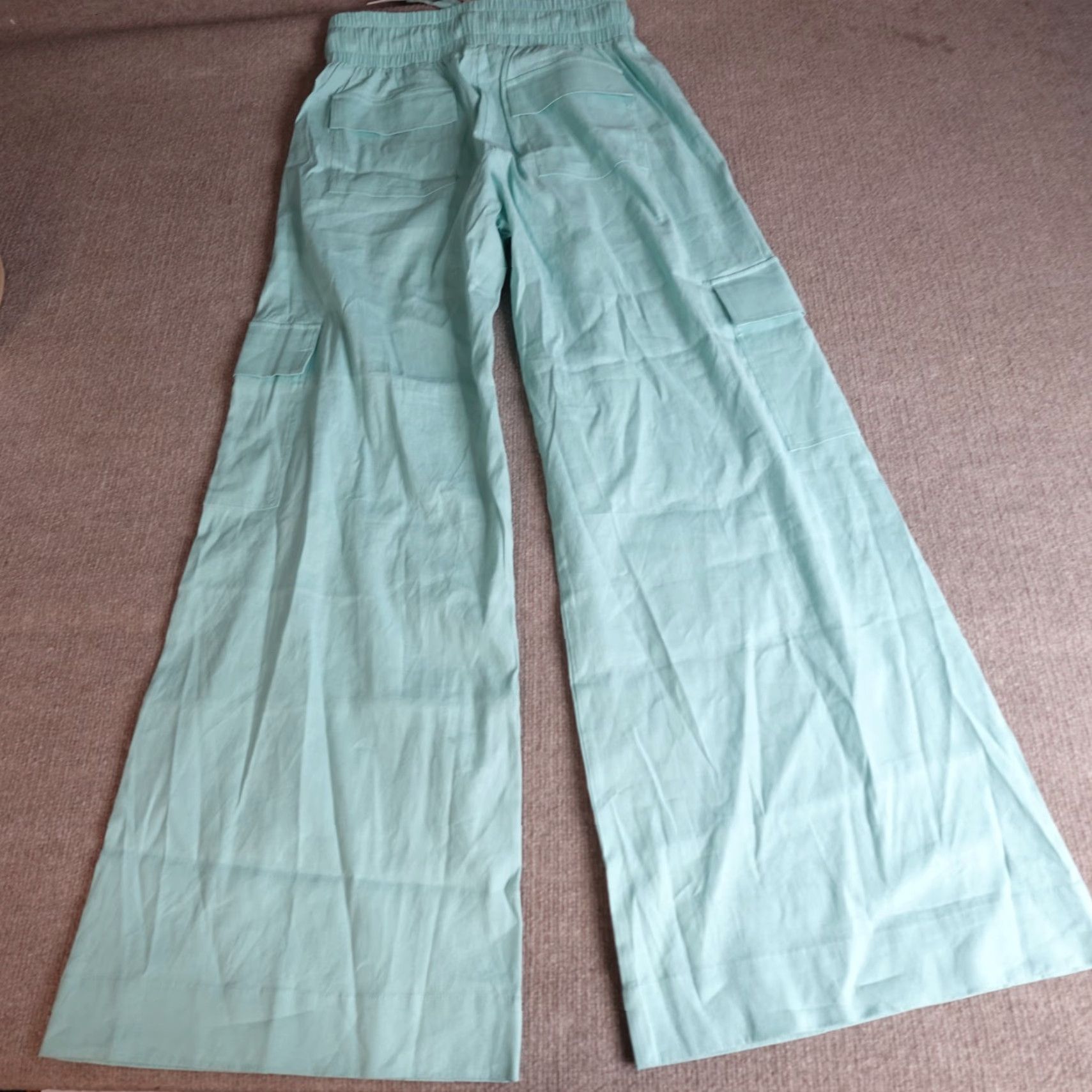 Vintage Shore Womens Pants Medium Blue Wide-Leg Cargo Linen Blend NEW Size 32" / US 10 / IT 46 - 5 Thumbnail