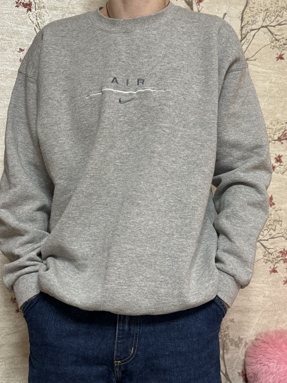 image of 90's Nike Air Usa Embroidered Logo Sweatshirt in Grey, Men's (Size Large)