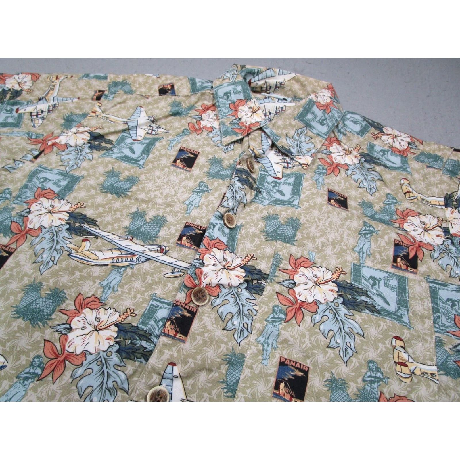 RVCA VINTAGE Ocean Pacific OP Sport Men's Medium Beige Short Sleeve Hawaiian Shirt Size US M / EU 48-50 / 2 - 2 Thumbnail