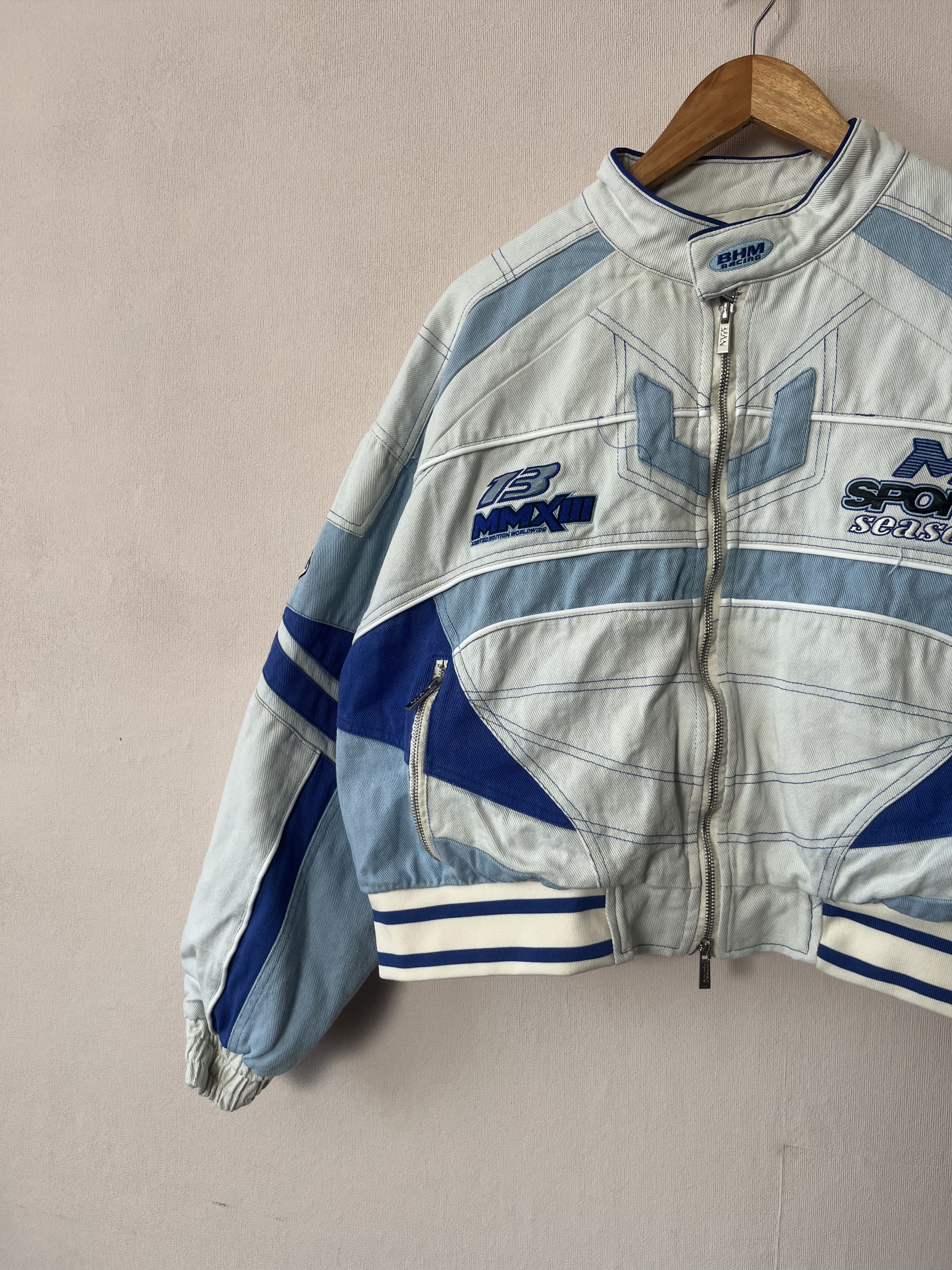 Boohoo Boohooman Racing Bomber Jacket White Blue Size S Size US S / EU 44-46 / 1 - 4 Thumbnail