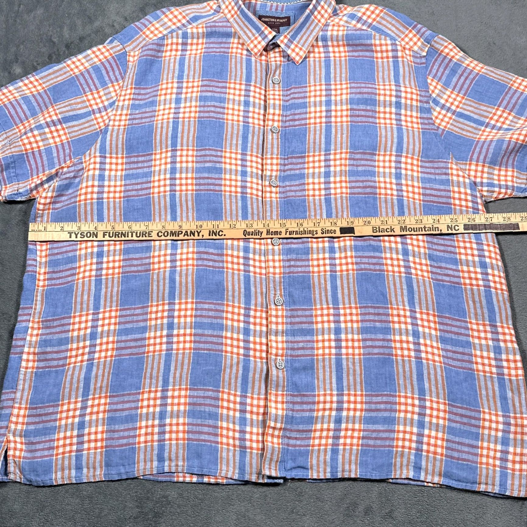 Johnston & Murphy Johnston & Murphy Men's Short Sleeve Linen Shirt 3XL Blue Orange Plaid Summer Casual Size US XXL / EU 58 / 5 - 3 Thumbnail